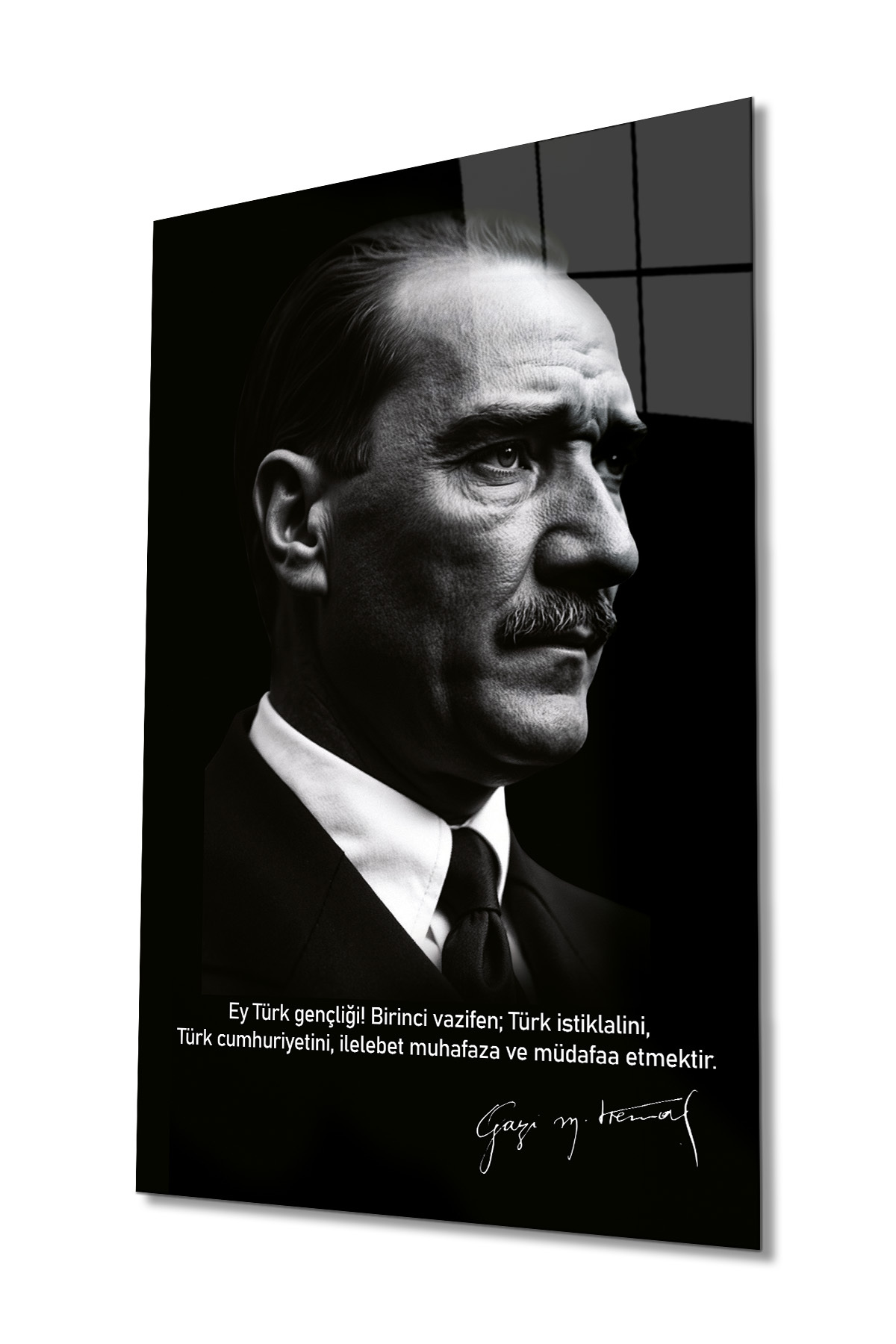 SİYAH BEYAZ ATATÜRK CAM TABLO
