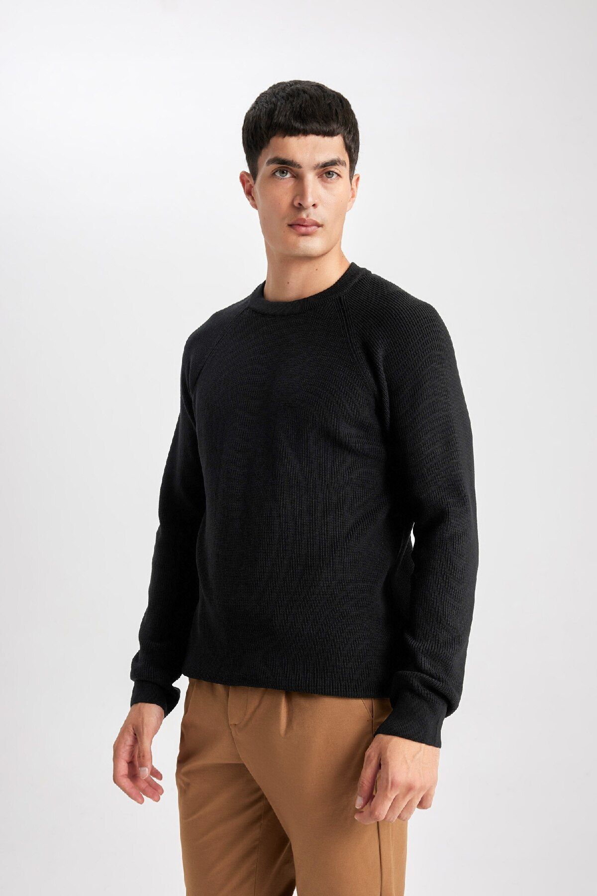 DeFacto-Standard-Passform, normaler Schnitt, Rundhalsausschnitt, Basic, einfarbig, Strickpullover A8458ax24sp 3