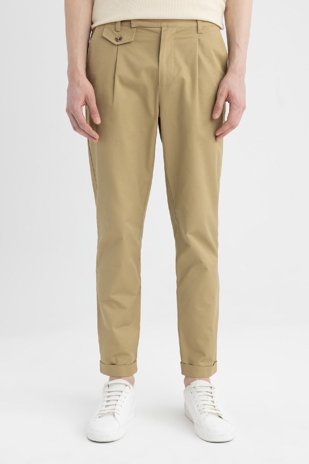 DeFacto-Twill Summer Fabric Pants Tapered Fit Basic Straight Linen Blended Double Leg with Pockets B6585Ax24Sp 4