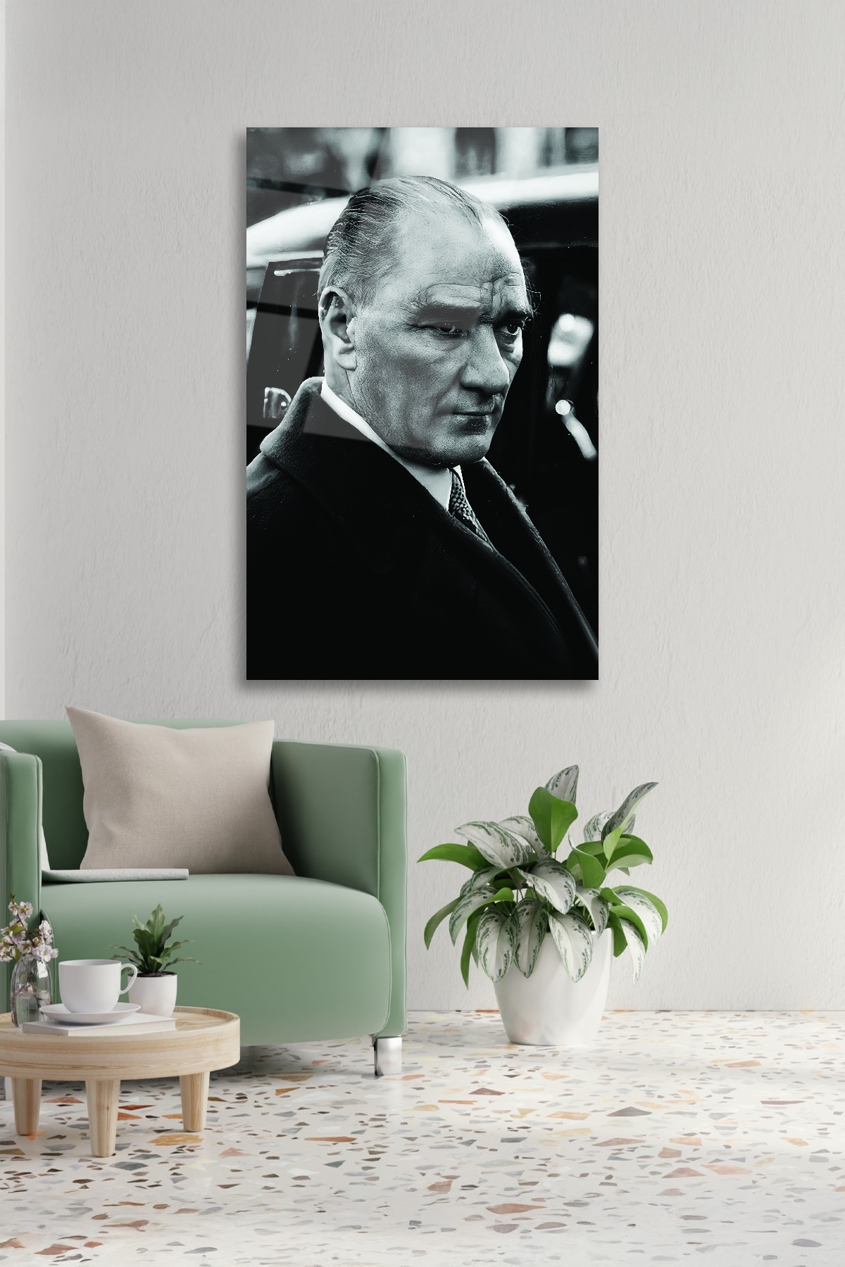 SİYAH BEYAZ ATATÜRK CAM TABLO-1 görsel 2