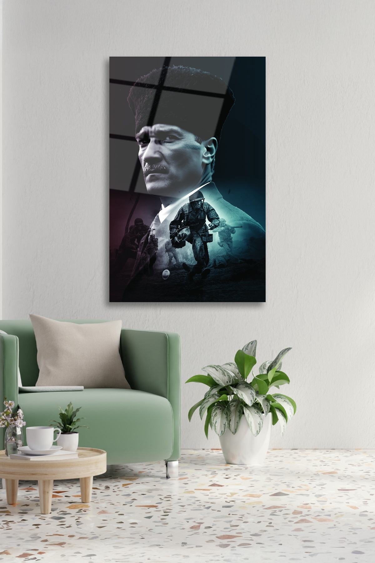 SİYAH BEYAZ ATATÜRK CAM TABLO-2 görsel 2