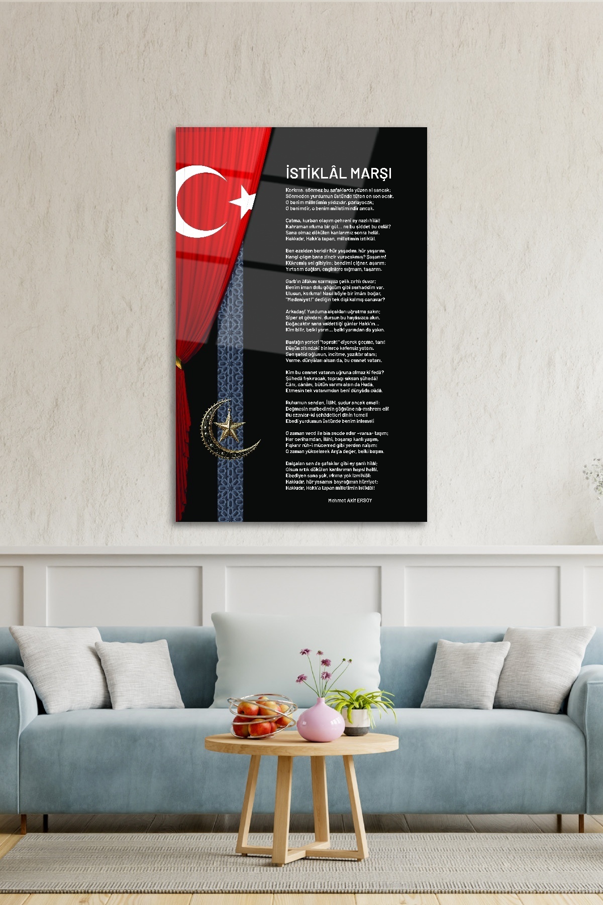 İstiklal Marşı Özel Tasarım Duvar Dekorasyonu Cam Tablo görsel 4