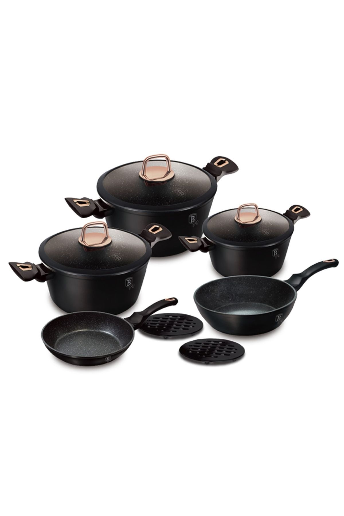 Berlinger Haus Set De 10 Oale Și Tigaie Cu Capace Black Rose Collection Berlinger Haus Bh 8168, Titan Antiaderent - One Size