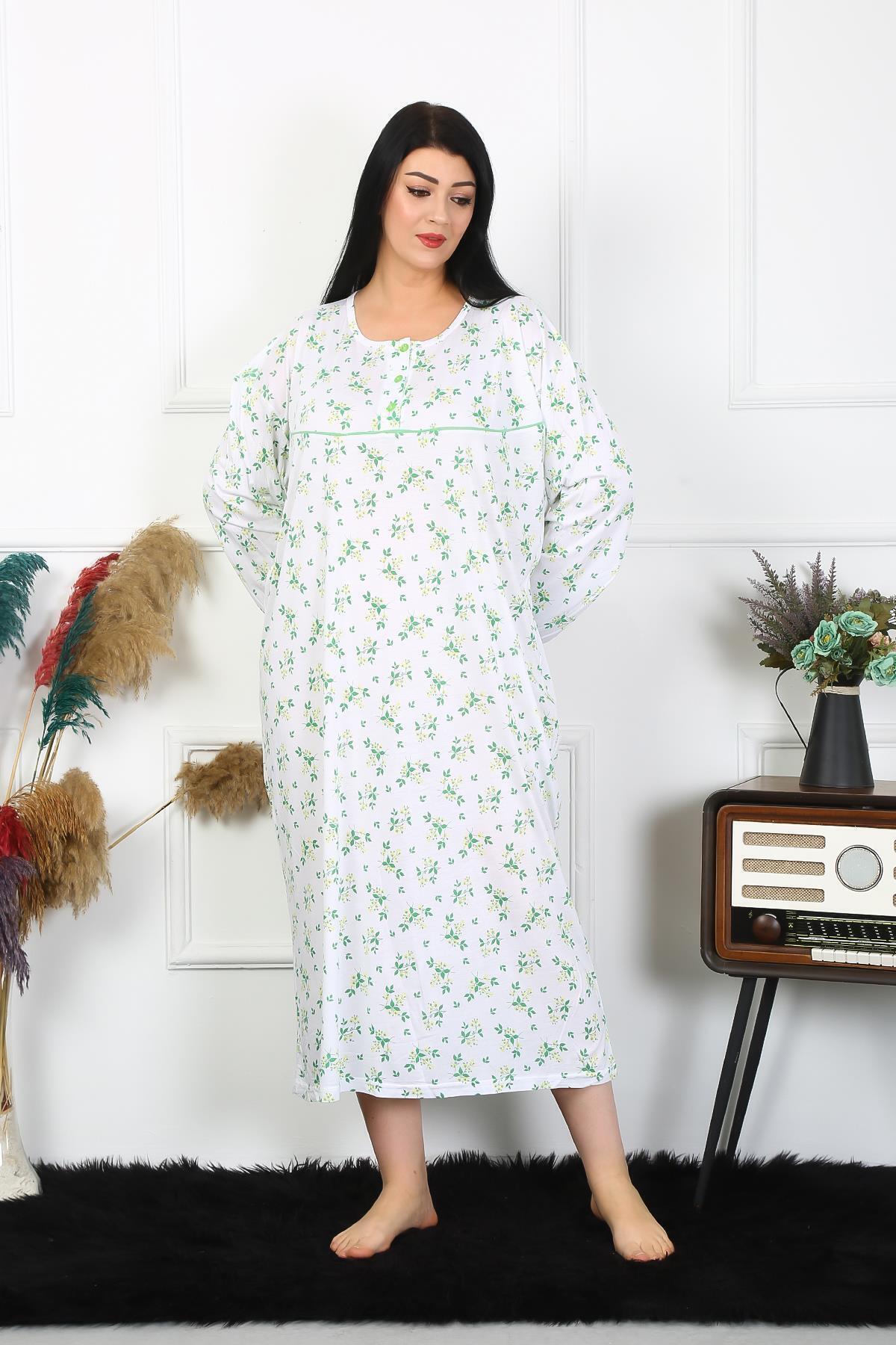 modaserdem-Women's Long Sleeve Plus Size Mother Nightgown-100% Cotton 5