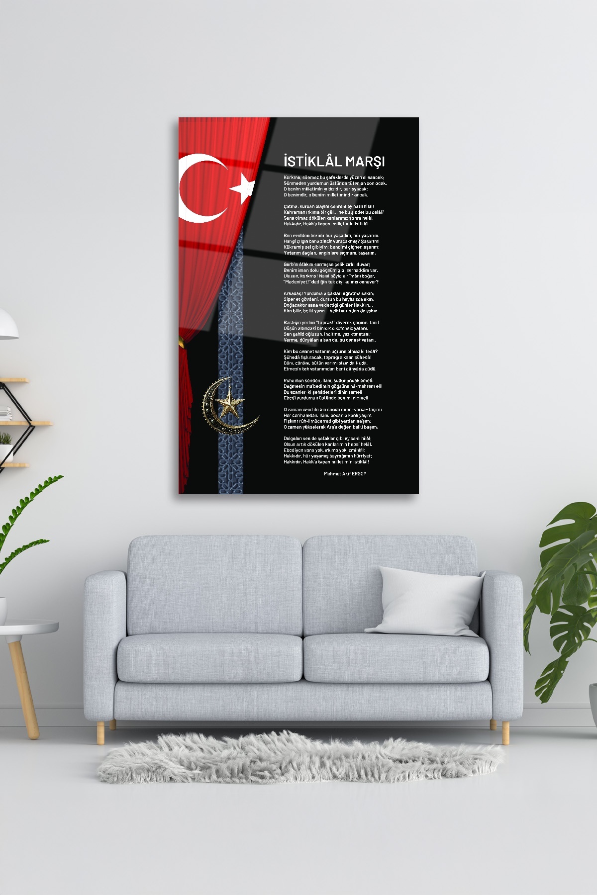 İstiklal Marşı Özel Tasarım Duvar Dekorasyonu Cam Tablo görsel 3