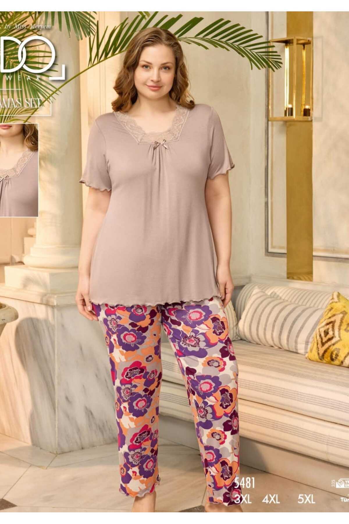 Azra-Large Size Floral Patterned Women's Pajama Set 1