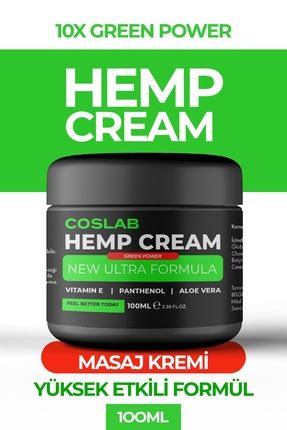 COSLAB Hempcream Green Power Masaj Kremi Kas, Eklem, Boyun, Ağrı Giderici Ken...