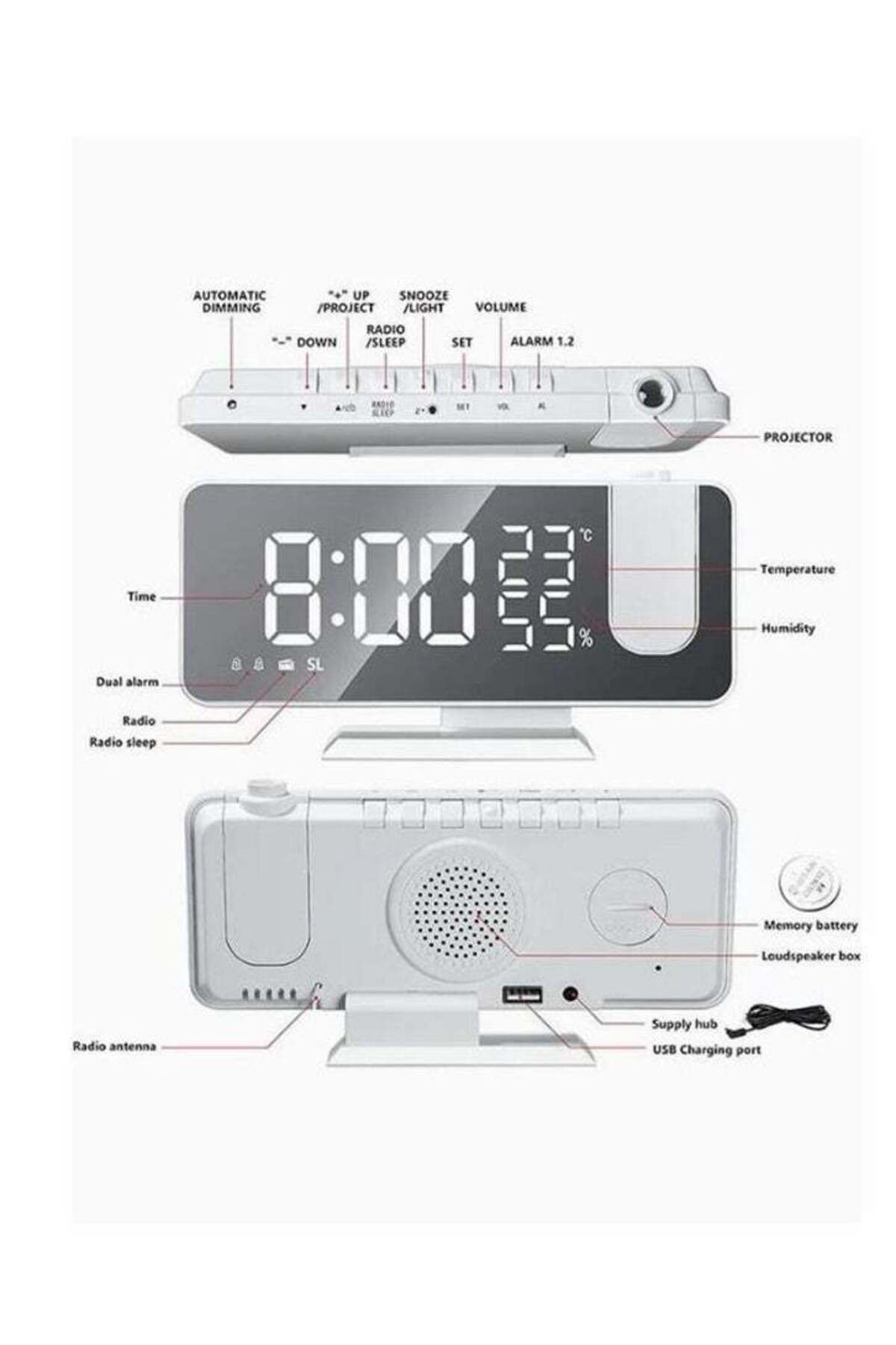 COOYA-Led Mirror Digital Alarm Clock,ajustable Projection & Brightness Control,two Clocks,for Office 3