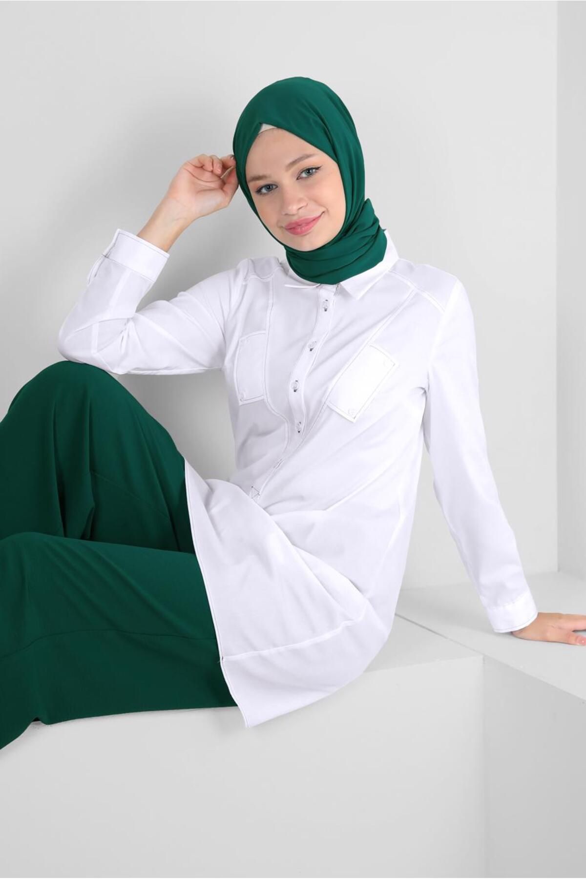 یقه پیراهن تونیک دکمه دار 43826 Alvina