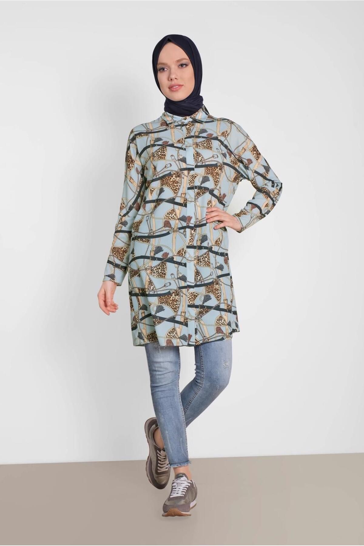 Alvina-Hidden Button Patterned Tunic 4492-1 2