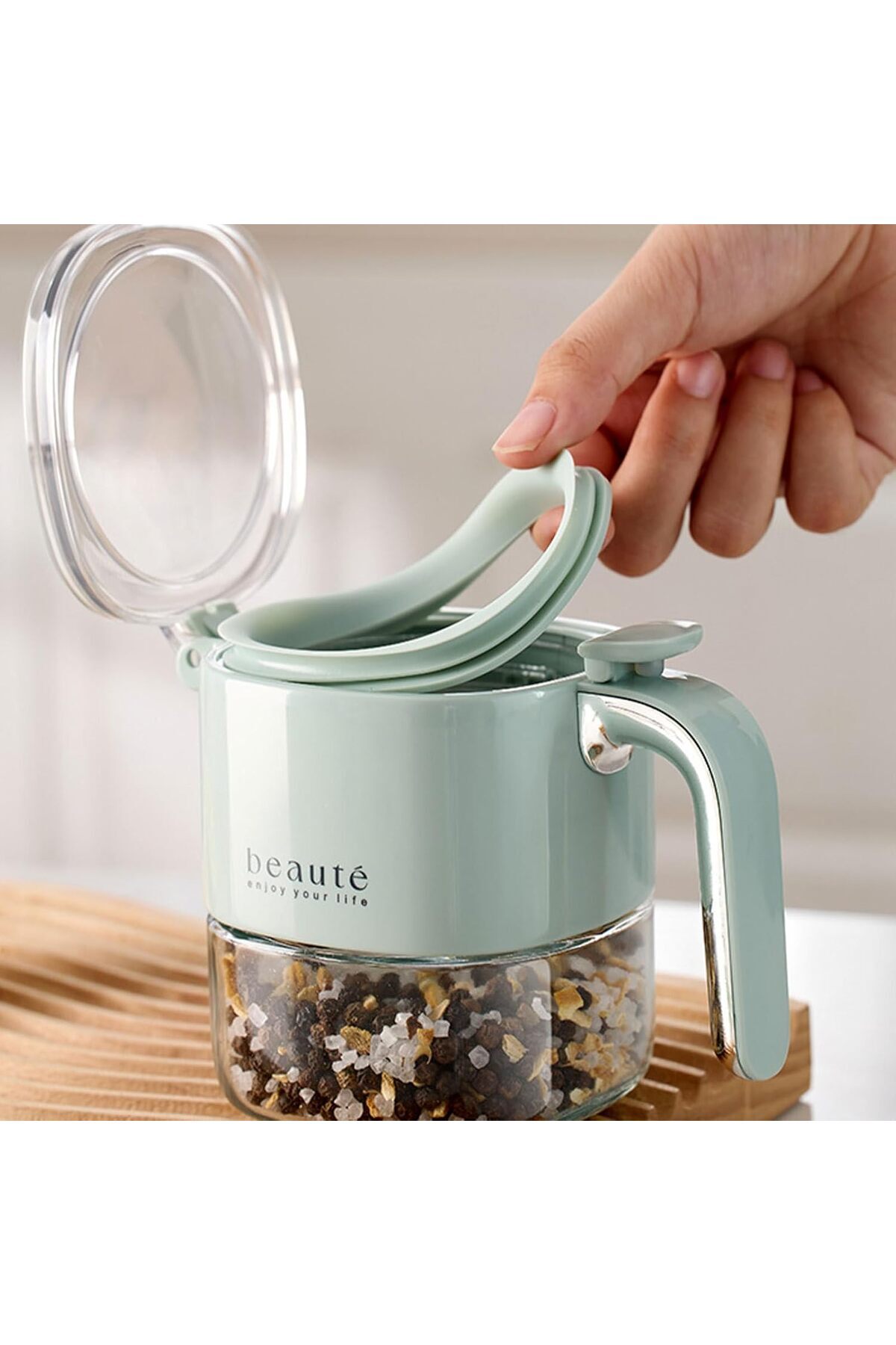Ayshe Home Concept-500ml Healthy Lead-Free Glass Moisture-Proof Spice Jar Storage Container with Spoon Assorted Colors 2