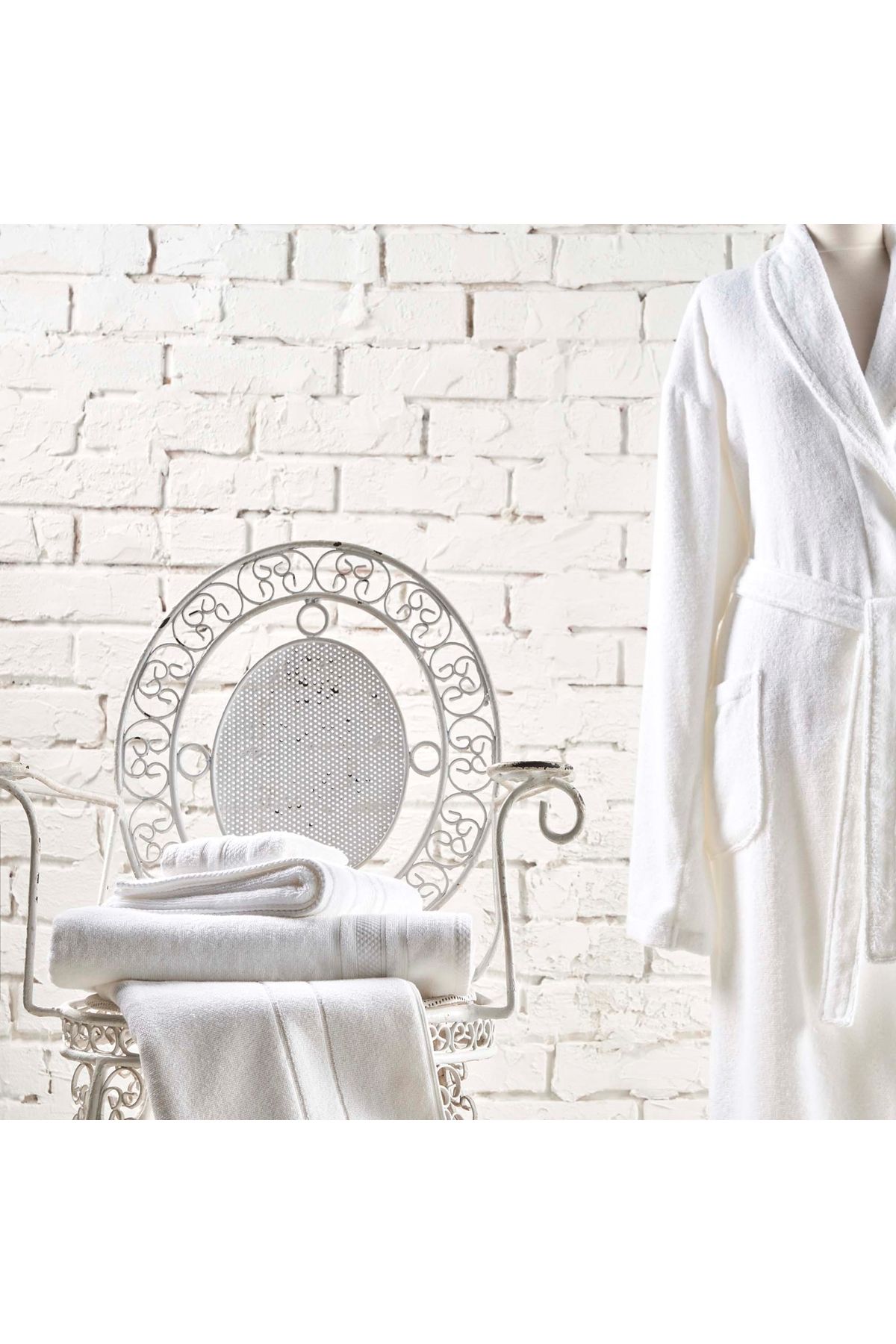Linens-Soft Cotton Bathrobe White m 2