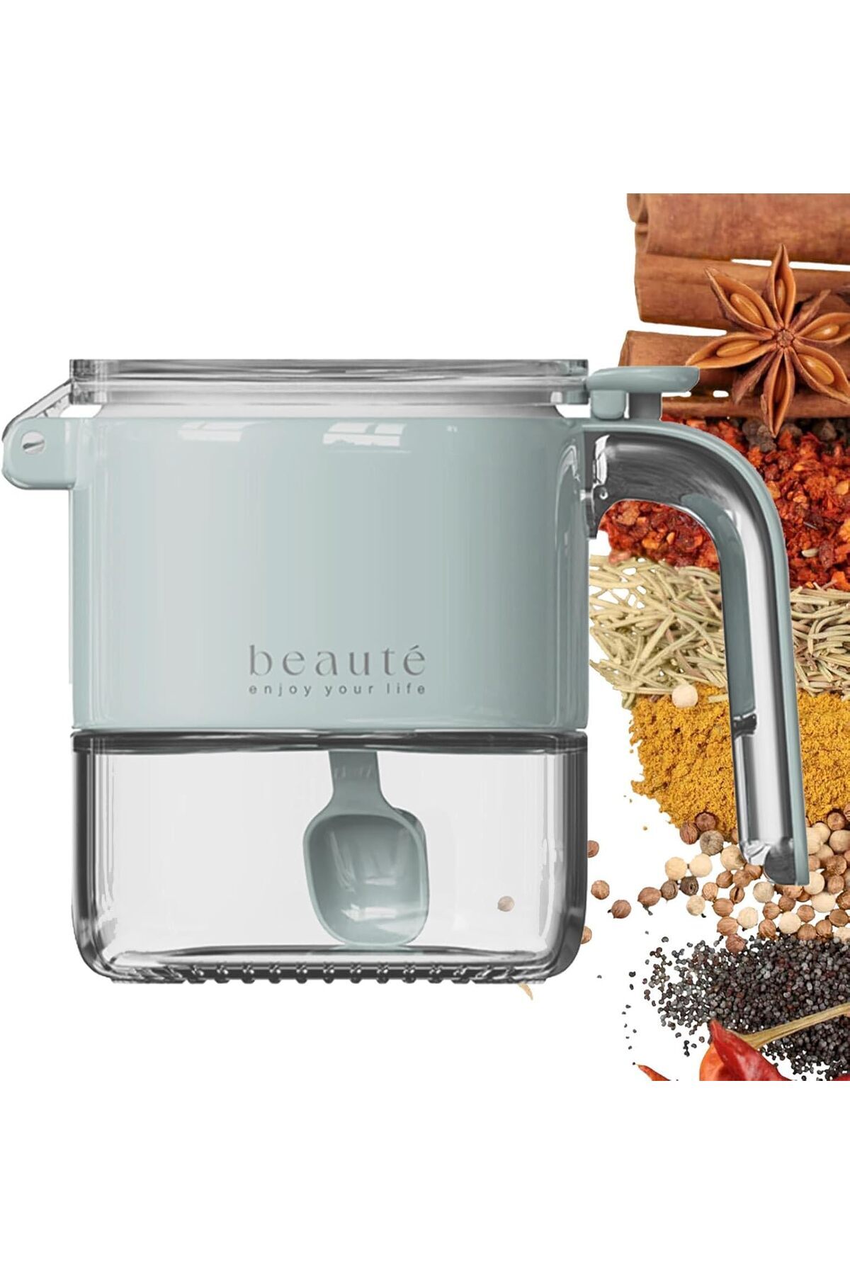 Ayshe Home Concept-500ml Healthy Lead-Free Glass Moisture-Proof Spice Jar Storage Container with Spoon Assorted Colors 7