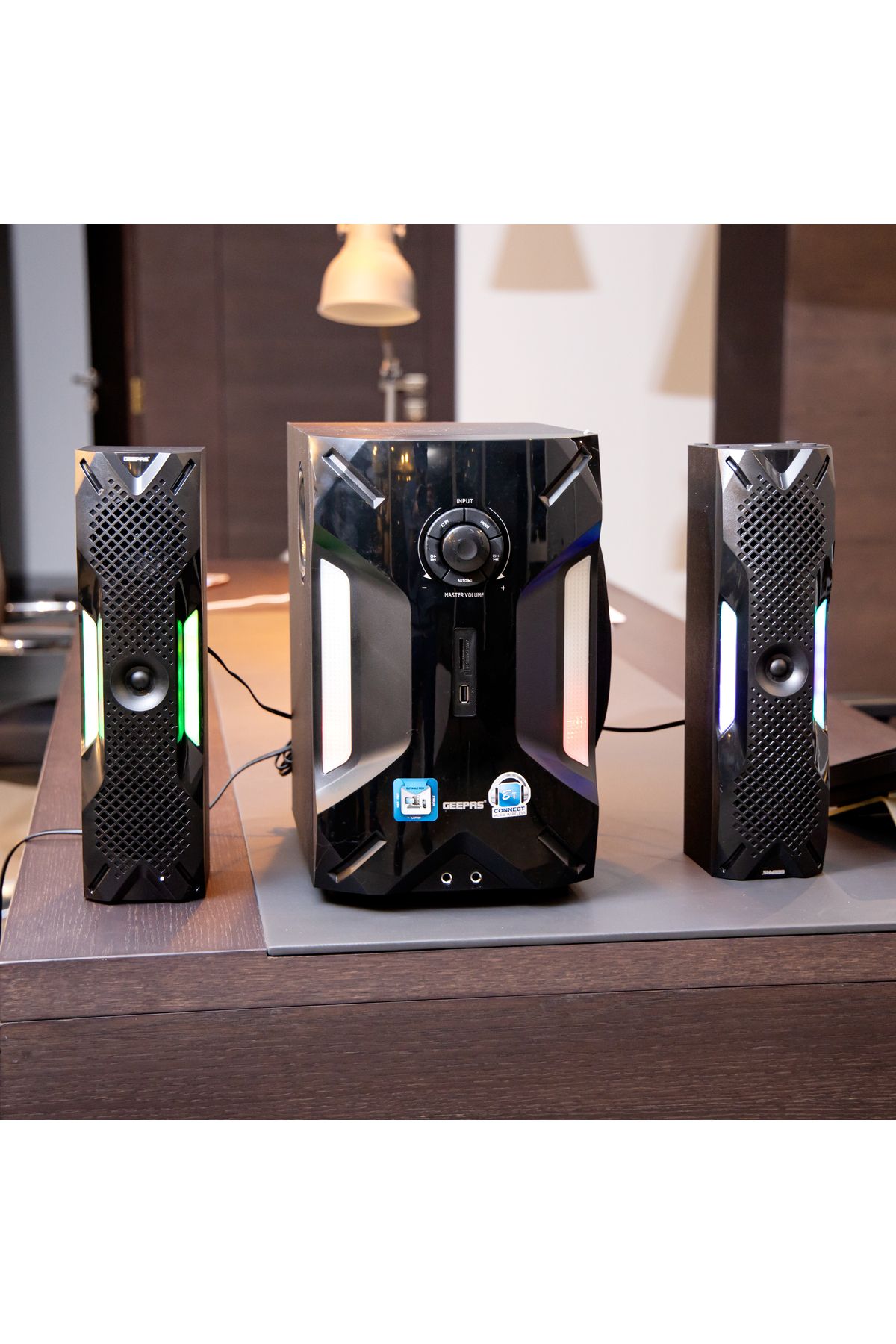 Geepas-مكبر صوت متعدد الوسائط ٢.١، ٣٥٠٠٠ واط، مقاس ٨ بوصات، منفذ USB، بلوتوث، ومدخلات أجهزة متعددة، مناسب لأجهزة الكمبيوتر الشخصية، وبلايستيشن ٤، GMS8507 3