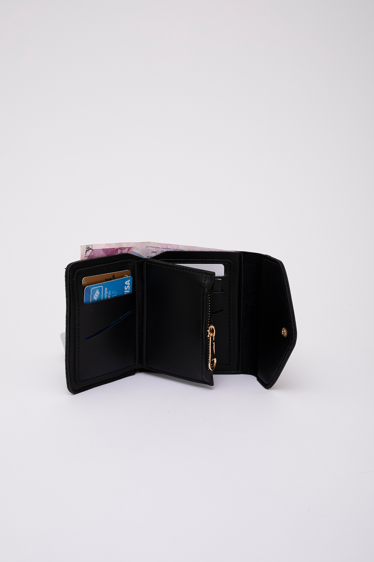 Shaka  Siyah SHK67 Suni Deri Bozuk Ve Kağıt Para Bölmeli Çıtçıtlı Kartlıklı Zarf Model Cepli Cüzdan - Görsel 4