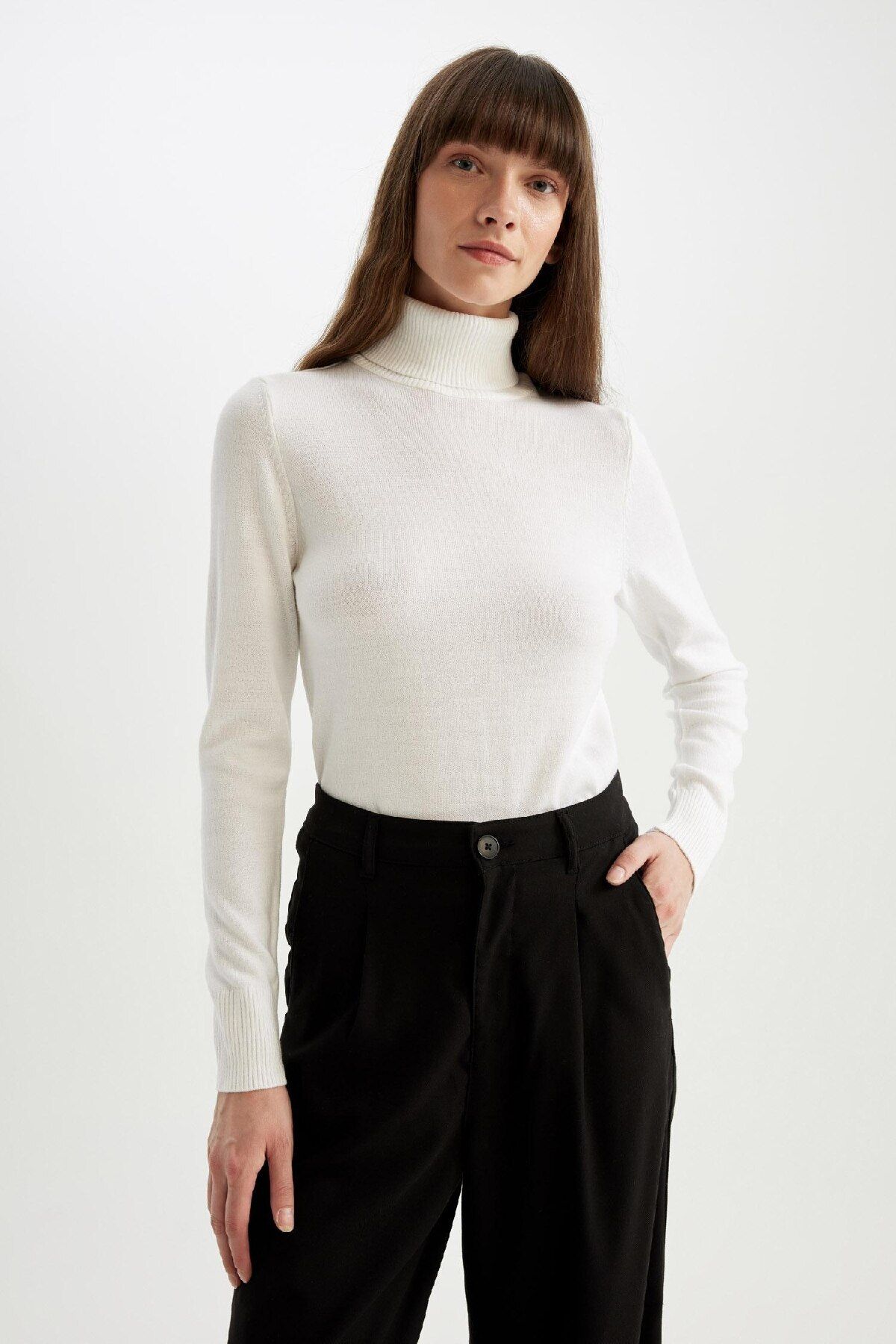 DeFacto-Regular Fit Soft Textured Turtleneck Basic Plain Knitwear Sweater H1651Az24Wn 7