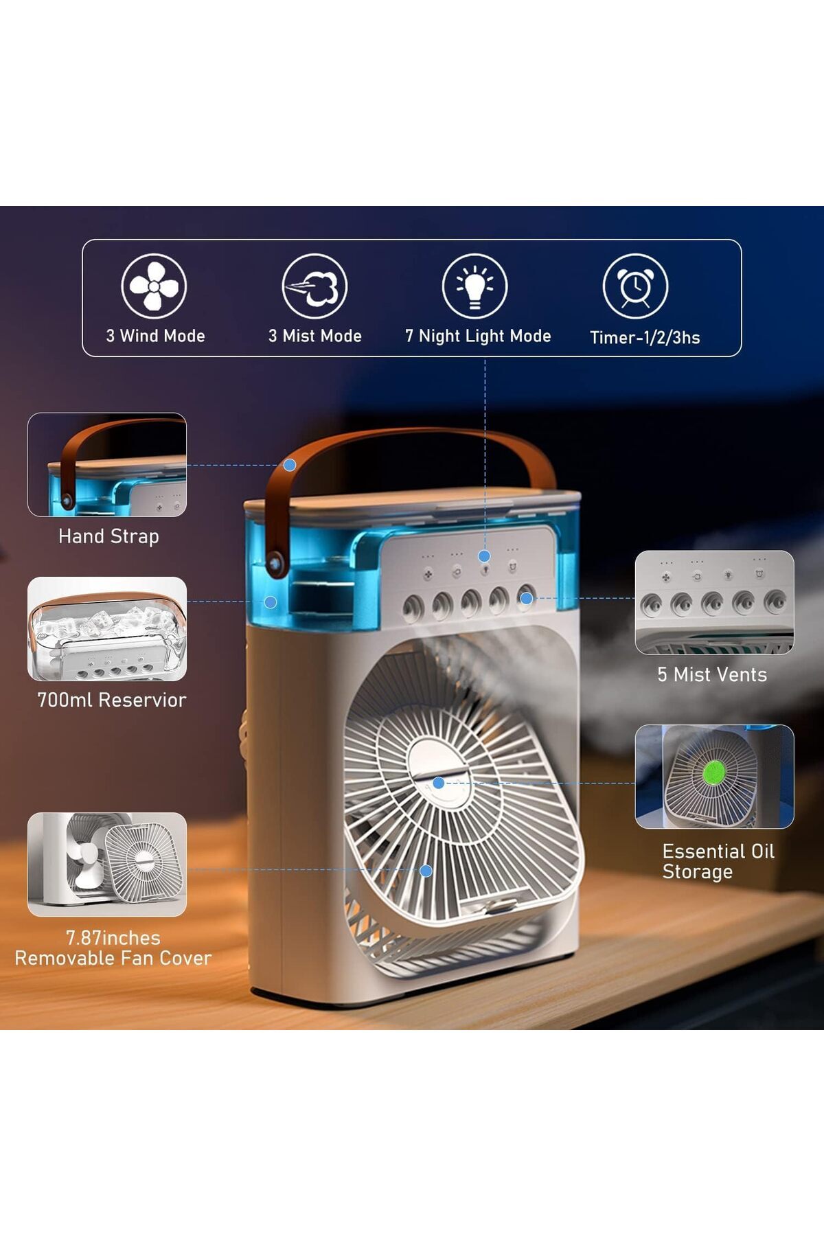 COOYA-Portable Air Conditioners,Mini Evaporative Cooler,700ml Cooler 3 Speeds,USB Personal Conditioner 4