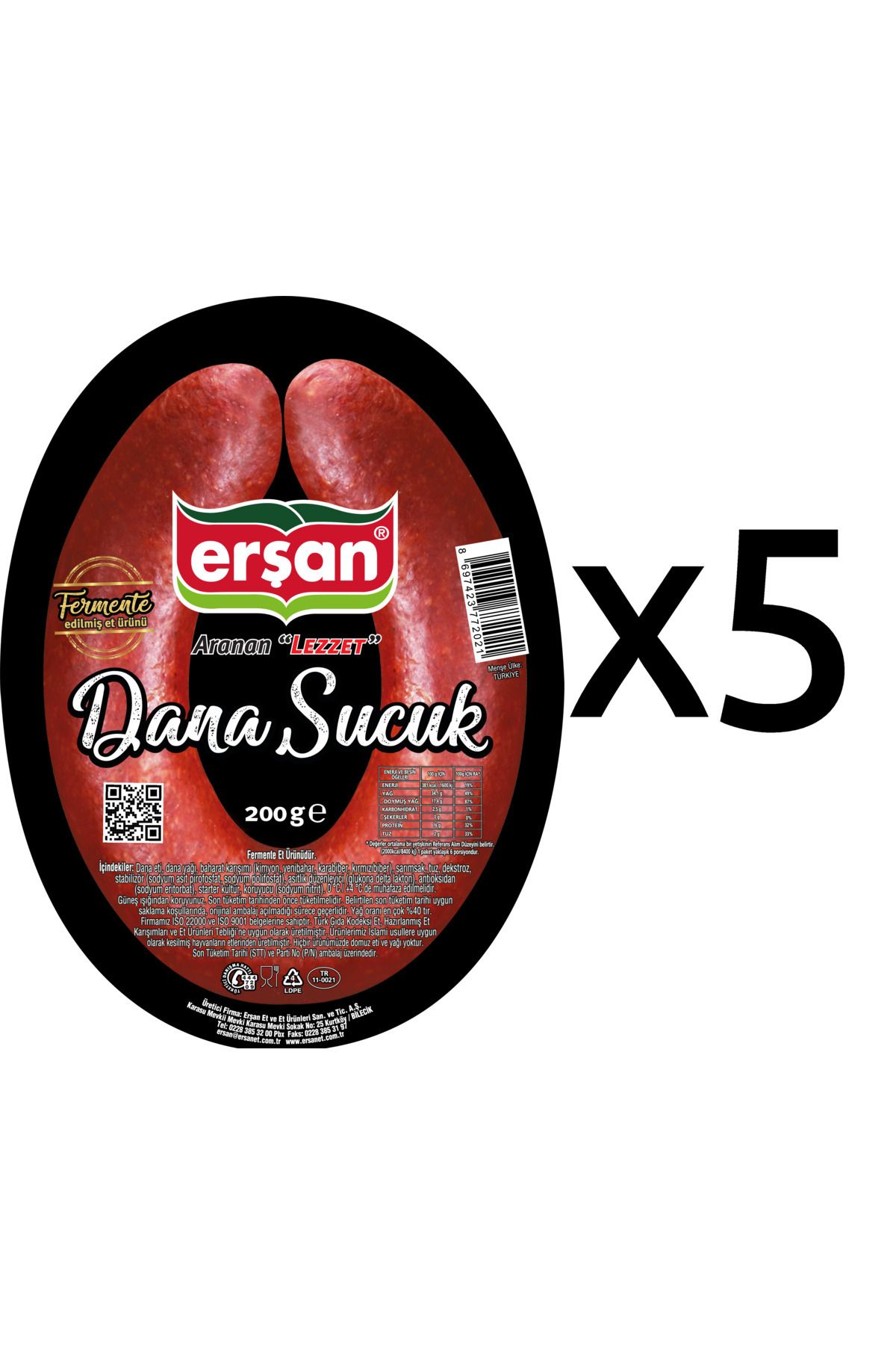 ERŞAN ET Erşan Dana Fermente Kangal Sucuk 200 gr X 5 Adet