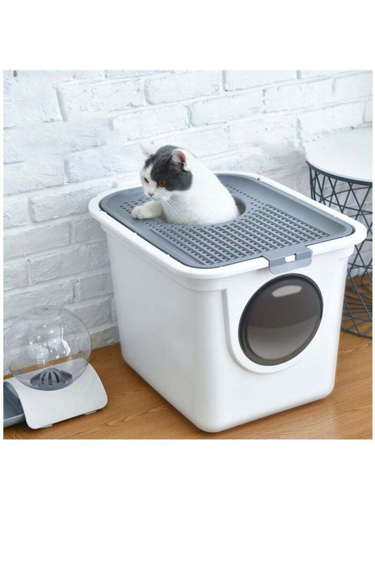 COOYA-Enclosed cat litter box with scoop, two-way entrance and exit, easy to clean, splash-proof, gray 1