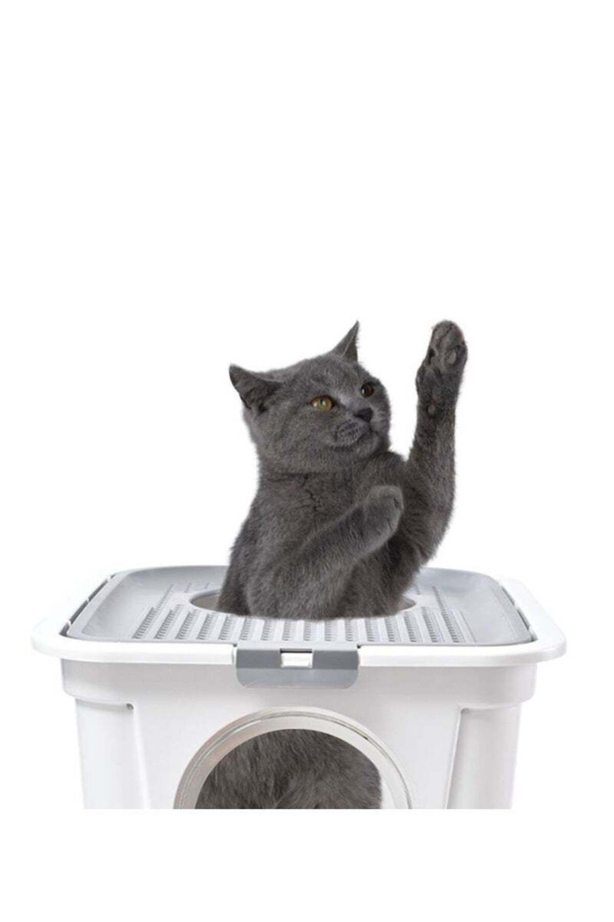 COOYA-Enclosed cat litter box with scoop, two-way entrance and exit, easy to clean, splash-proof, gray 6