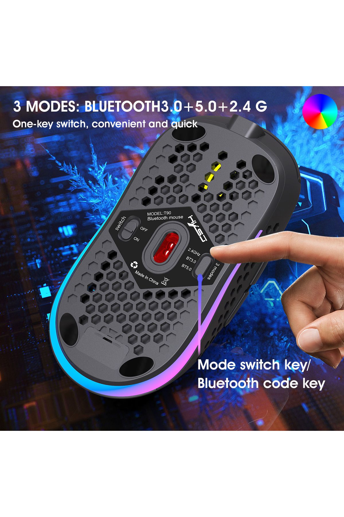 FlashHawk-Wireless Bluetooth Gaming Mouse Rgb Lighting Mouse with 4 Adjustable DPI for Desktop Laptop Black 4