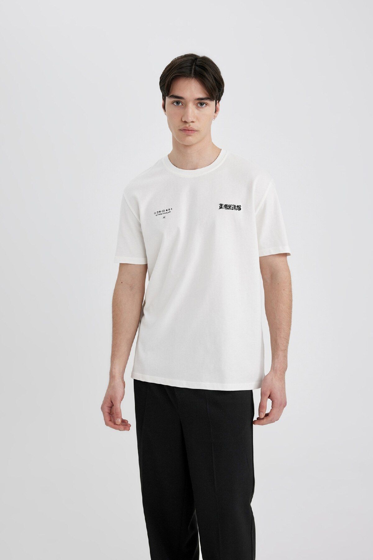 DeFacto-Regular Fit Crew Neck Back Nyomtatott rövid ujjú póló C3466ax24sp 5