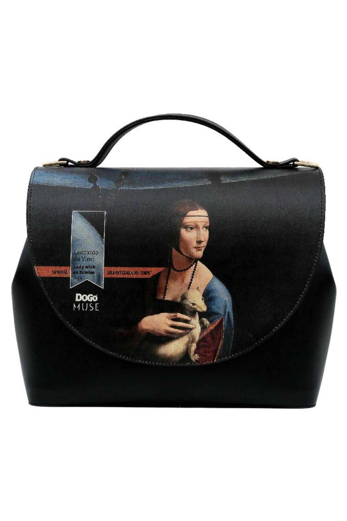 Women's Vegan Leather Multicolor Handbag - Leonardo da Vinci Lady with an Ermine Design