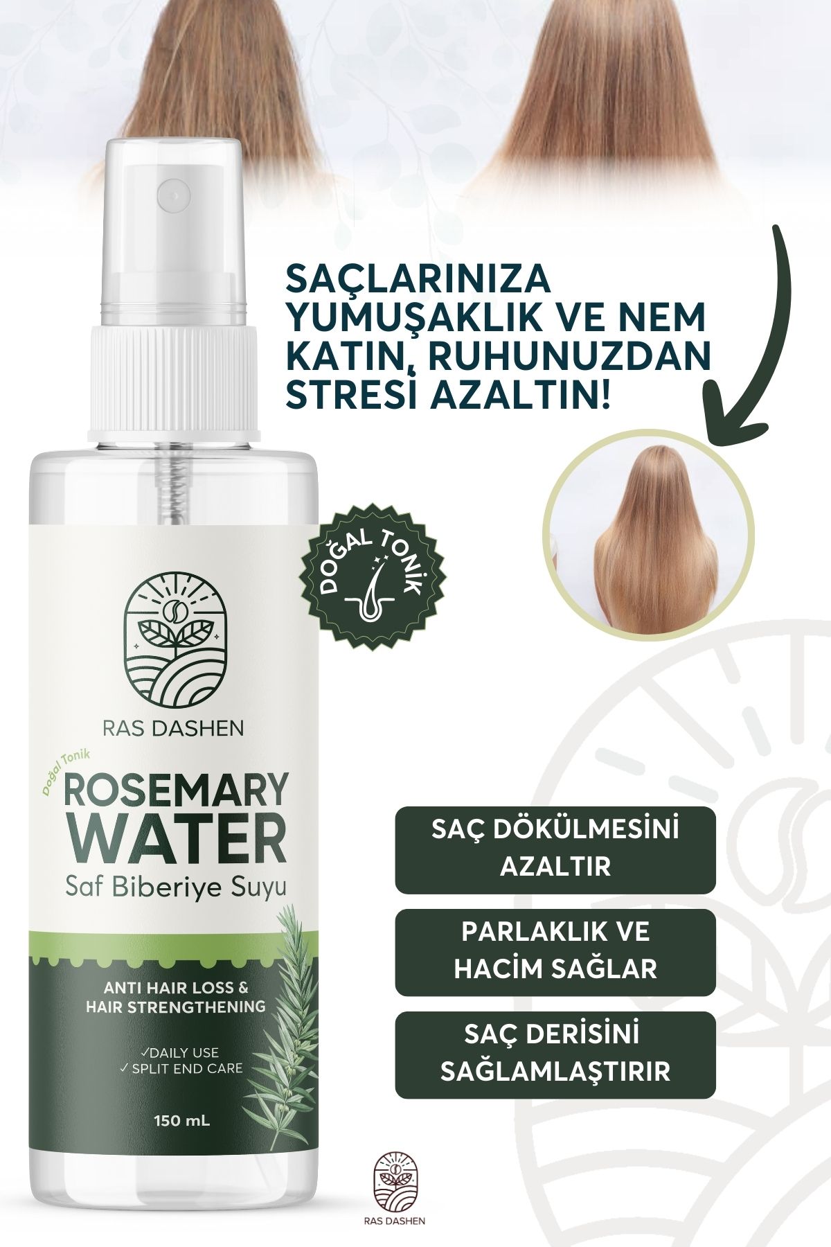 Biberiye Suyu Dökülme Karşıtı Ve Saç Uzamasını Destekleyici Saç Toniği %100 Doğal Ve Saf 150 Ml1