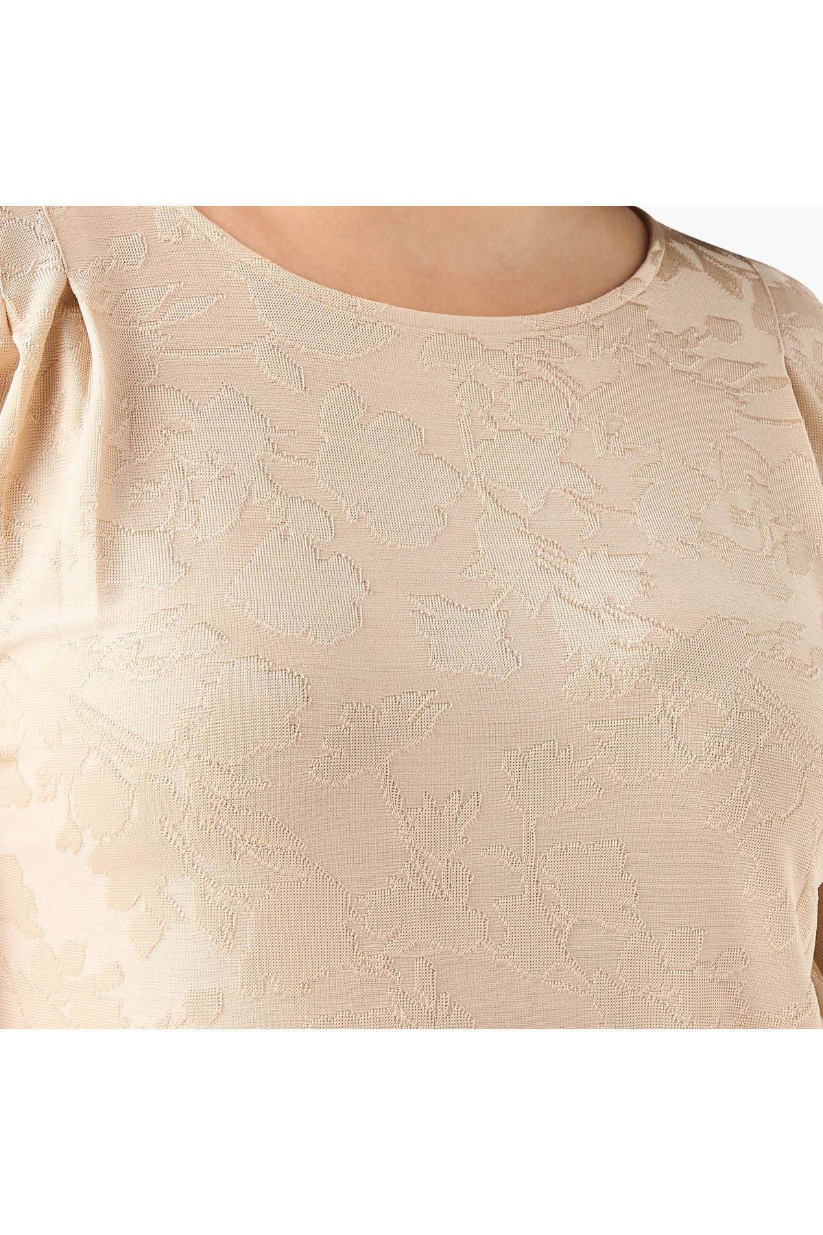 Ulla Popken-Plus Size Ulla Popken Textured Top with Round Neck and 3/4 Sleeves 4