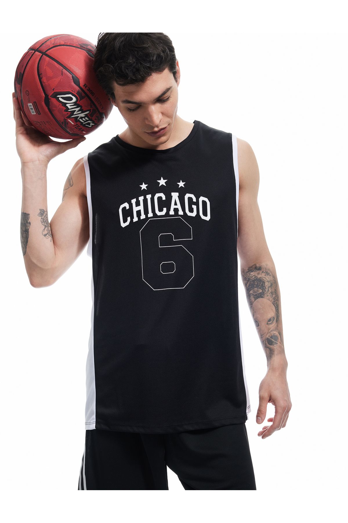 Koton Yeni Sezon Baskılı Renk Kontrastlı Bisiklet Yaka Oversize Kolsuz Spor Basketbol Tişörtü
