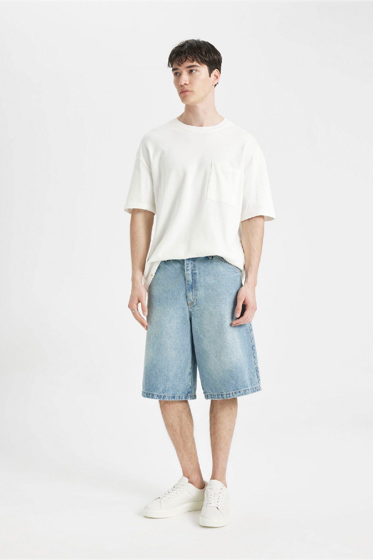 DeFacto-Φαρδύ βερμούδα Jean Shorts - C2048ax24sm 4