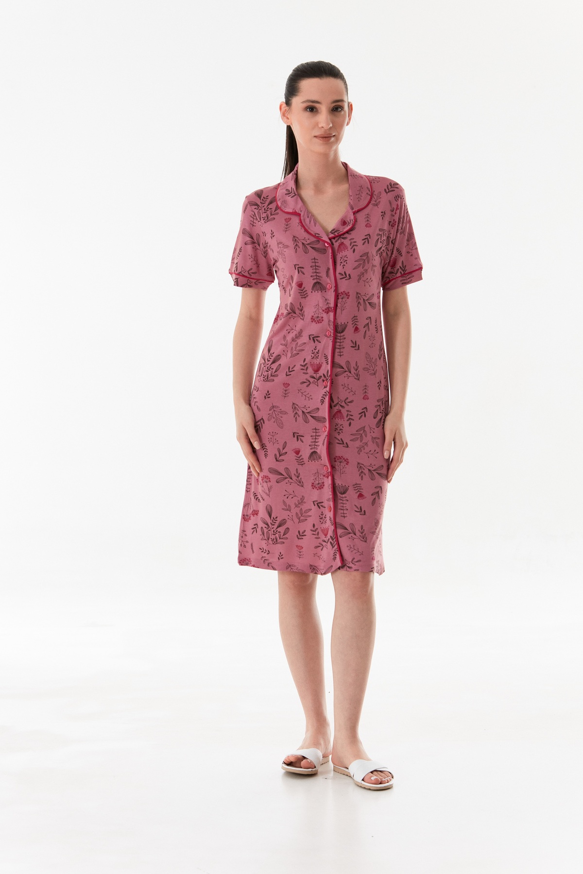 CALİA Kadın Boydan Düğmeli Viskon Kumaş Gecelik Elbise ( Uyku bandı Hediyeli )