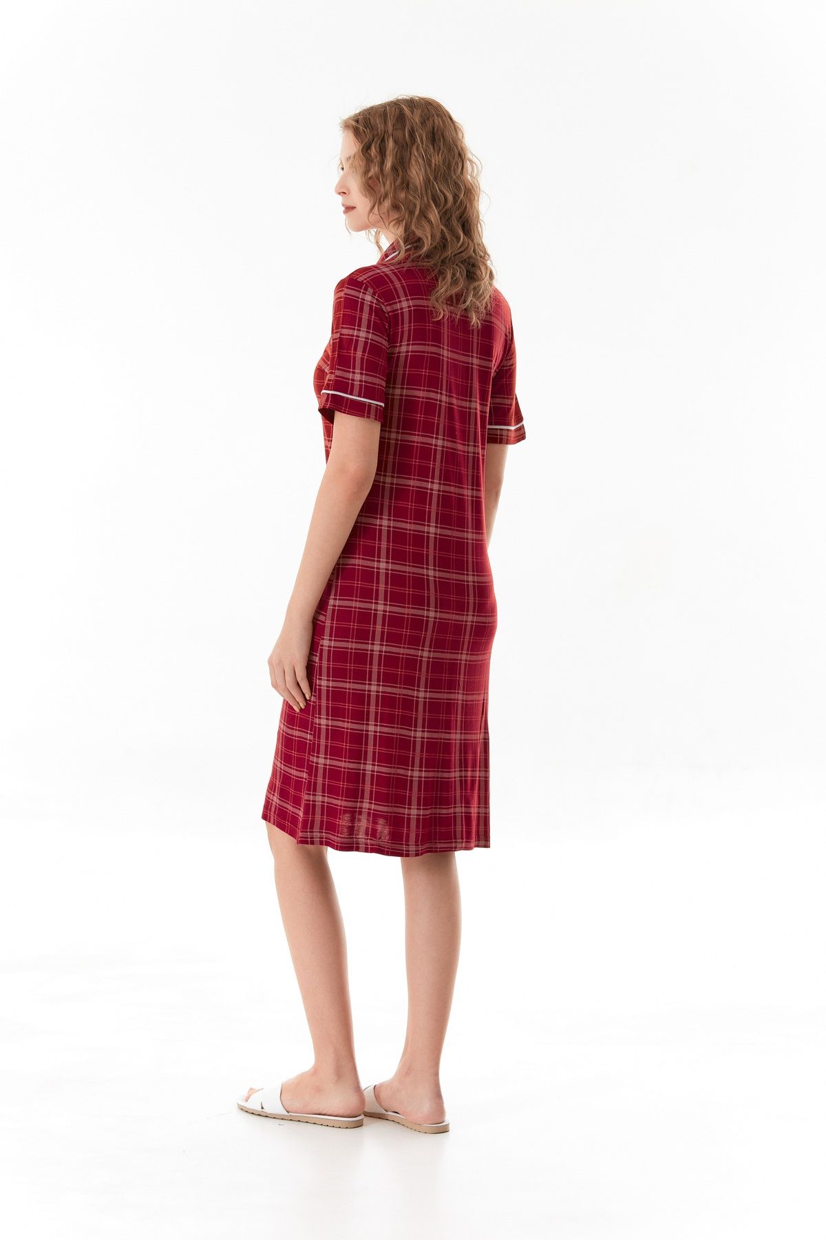 CALİA-Women's Buttoned Viscose Fabric Nightgown Dress (with Sleeping Headband Gift) 5