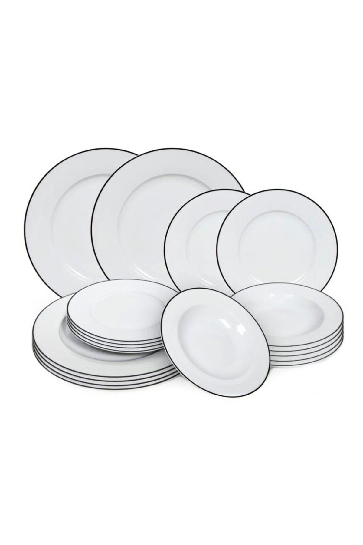 Tavola-White Porcelain Dinner Set 18 Pcs Farfurii Dining Set Plate Set Dishwasher Microwave Safe Black Line 1