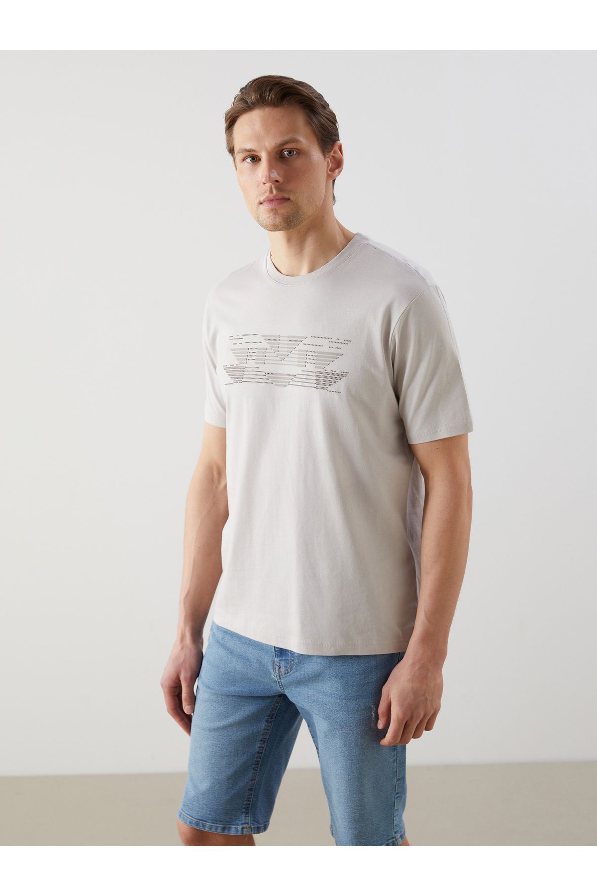 LC Waikiki Męski T-shirt Z Czesanej Bawełny Z Okrągłym Dekoltem I Nadrukiem Mężczyzna - M