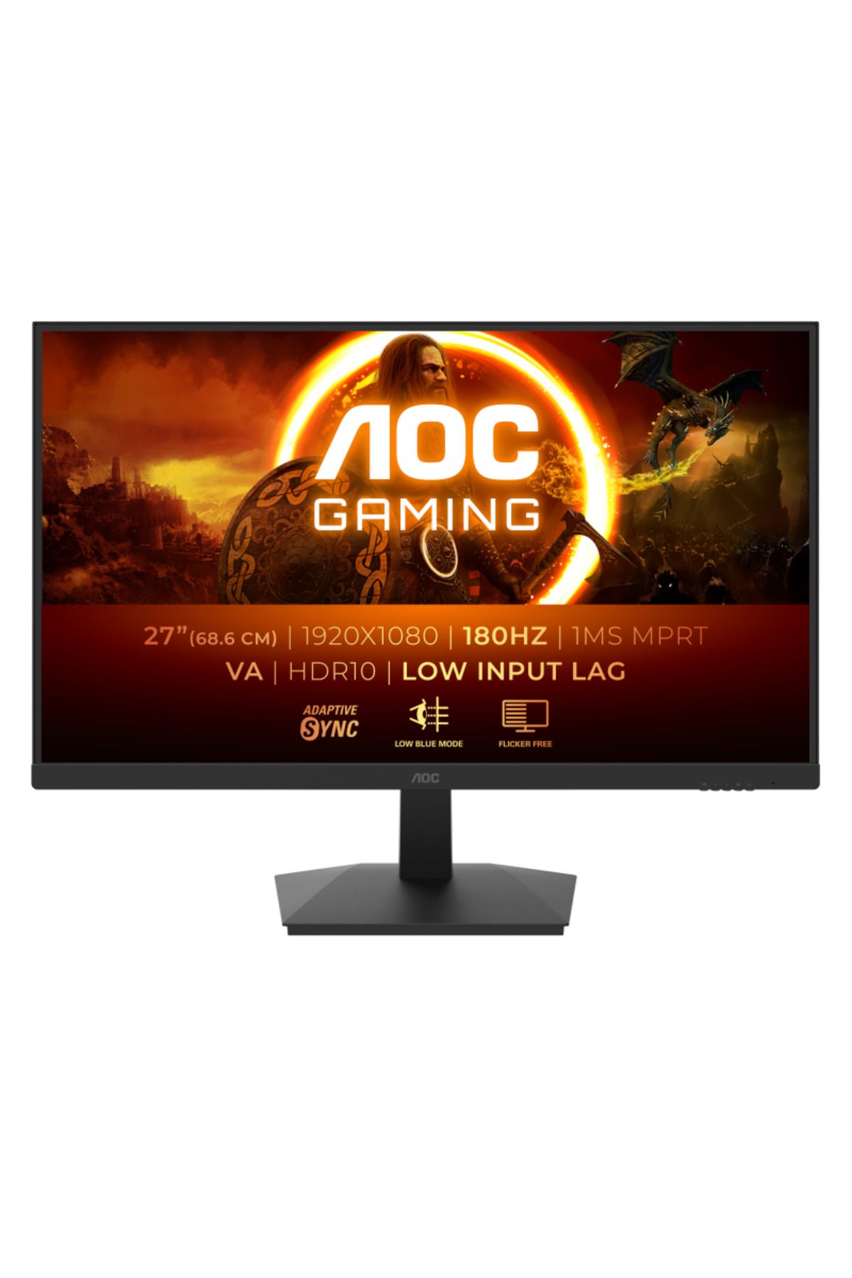 Aoc-Monitor Gaming AOC, 27inch, VA, FHD, 180Hz, 1ms, HDR10, HDMI, DisplayPort, 27G15N2, Negru 1