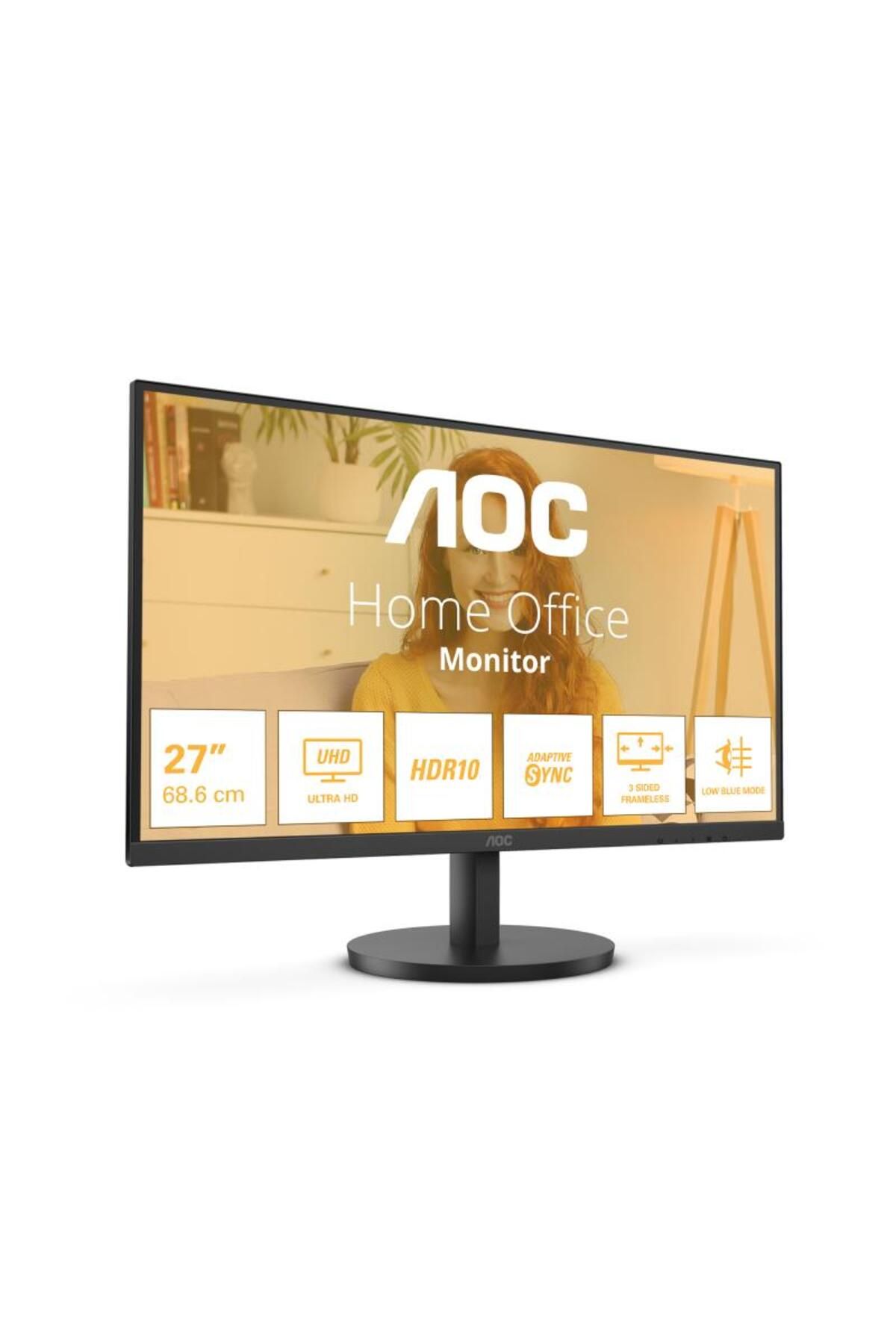 Aoc-Monitor AOC, 27inch, VA, 4K, UHD, 60Hz, 4ms, HDR10, Boxe 2W x 2, HDMI, DisplayPort, U27B3M, Negru 3