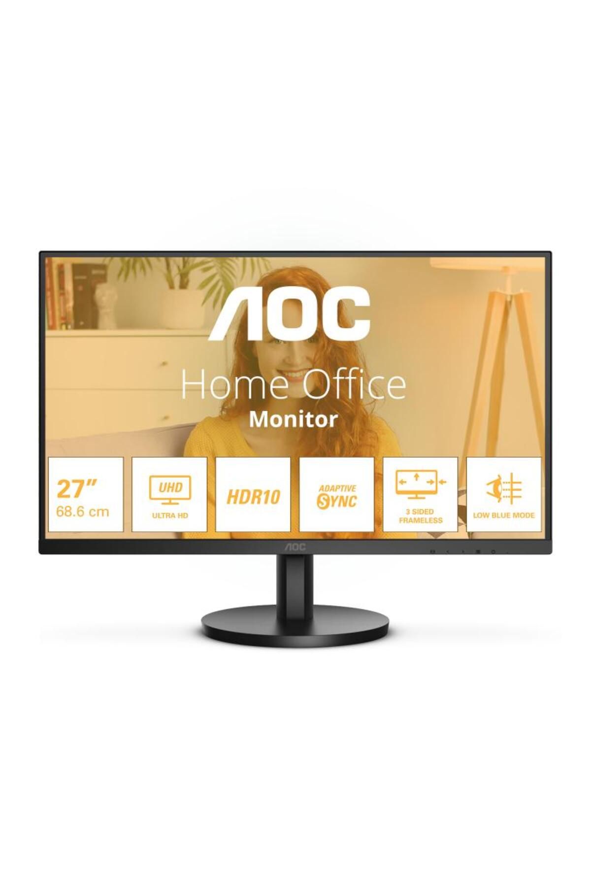 Aoc-Monitor AOC, 27inch, VA, 4K, UHD, 60Hz, 4ms, HDR10, Boxe 2W x 2, HDMI, DisplayPort, U27B3M, Negru 4
