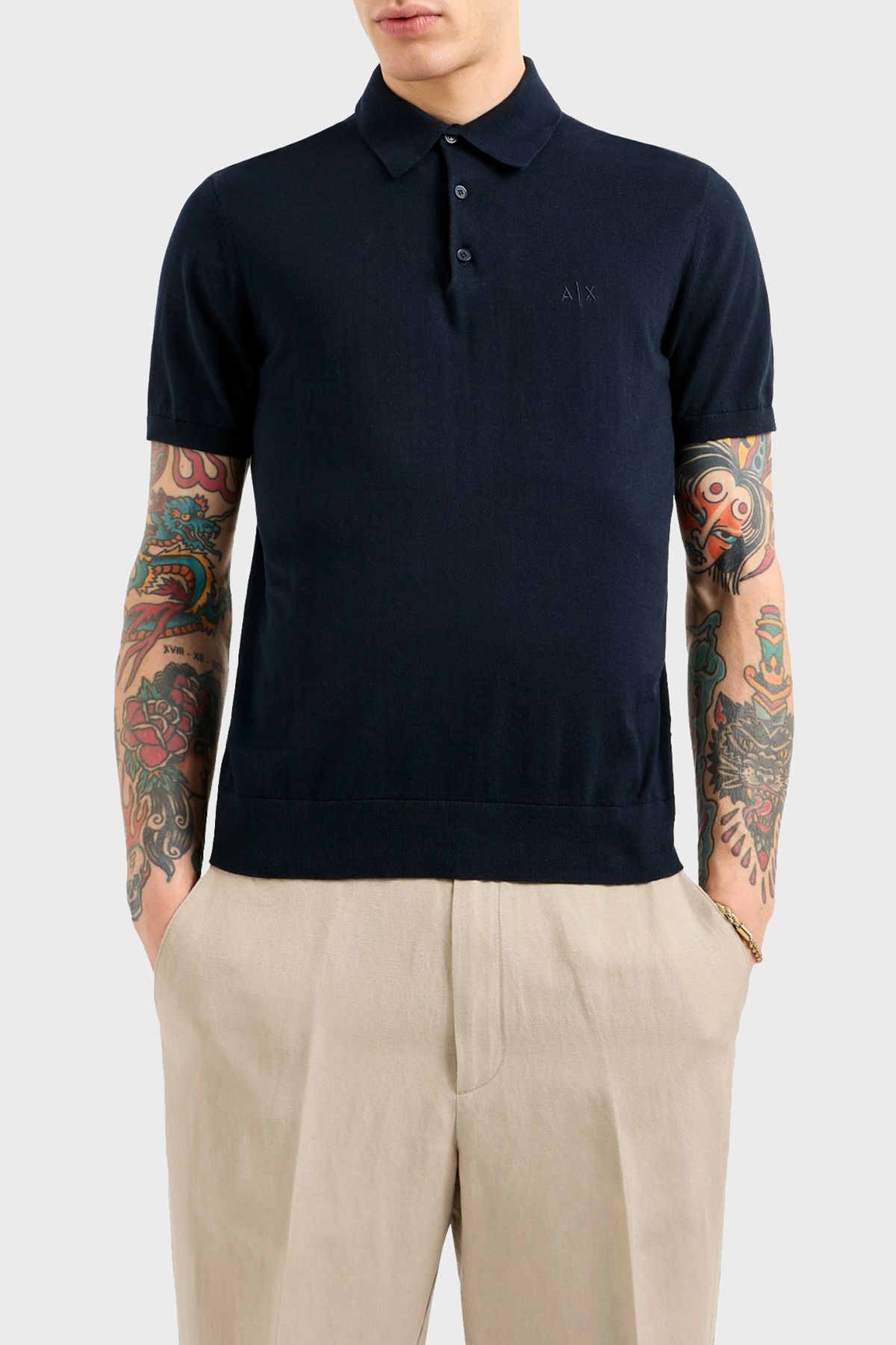 تی شرت یقه پولو دکمه دار نخی منظم تی شرت یقه پولو مردانه Armani Exchange