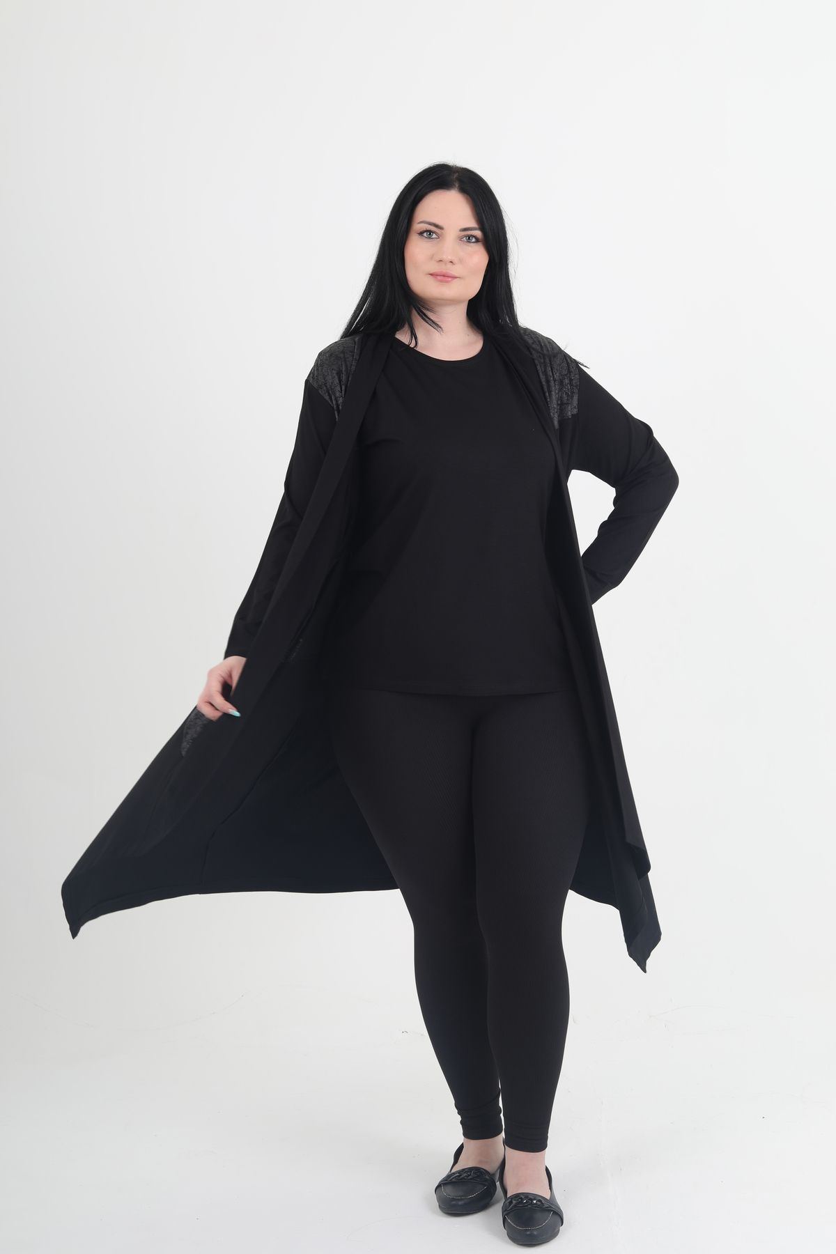 GNR-Leather Patterned Large Size Combed Cardigan Inner and Outer Set 7