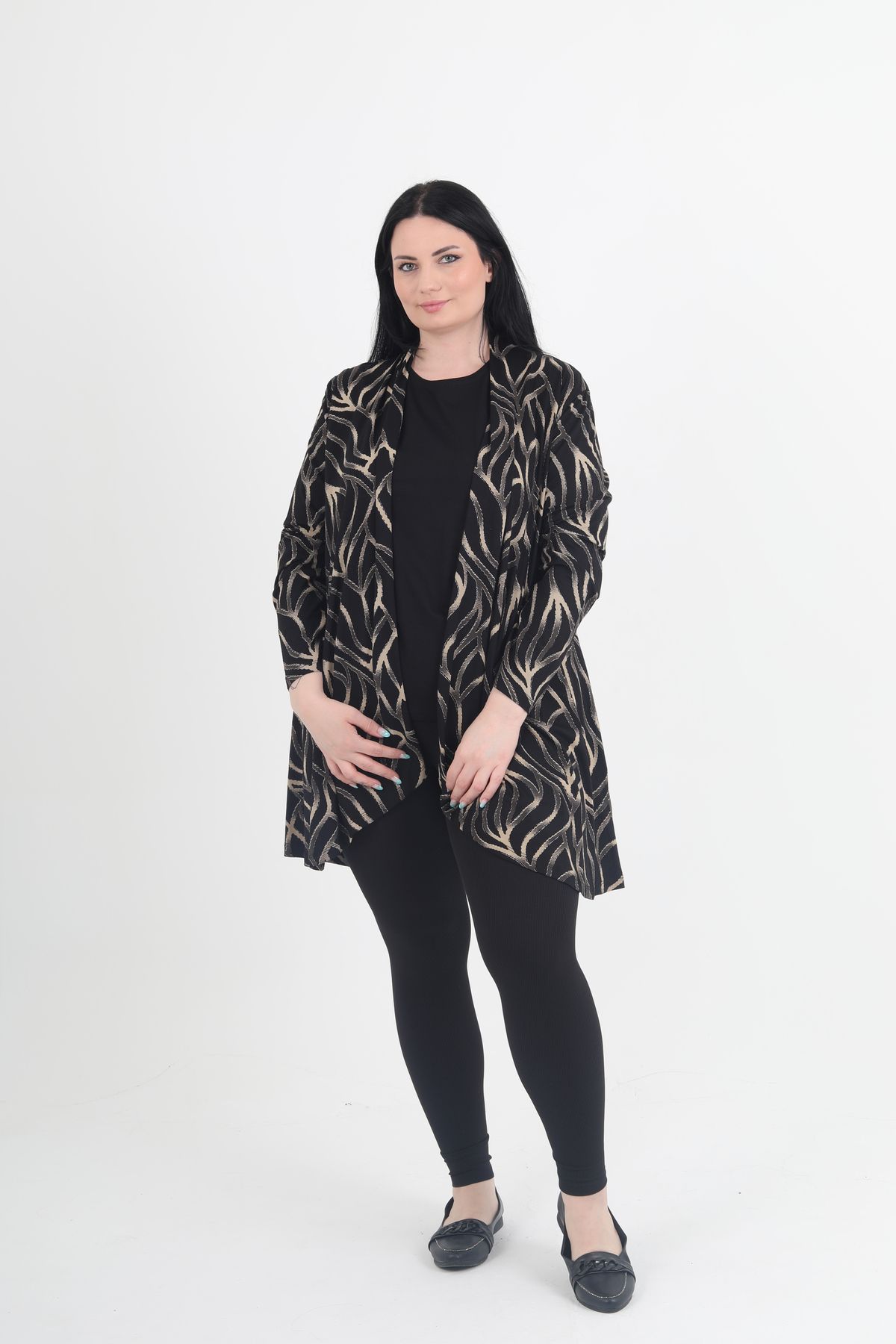 GNR-Glitter Patterned Large Size Combed Cotton Cardigan Inside and Outside Set 1