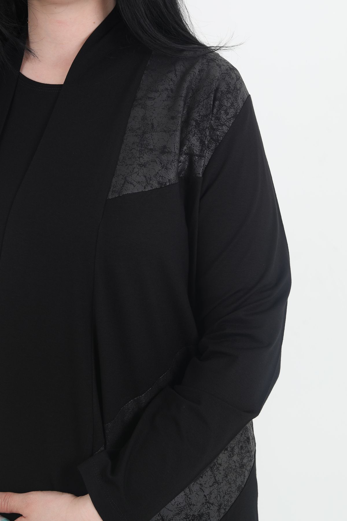 GNR-Leather Patterned Large Size Combed Cardigan Inner and Outer Set 8