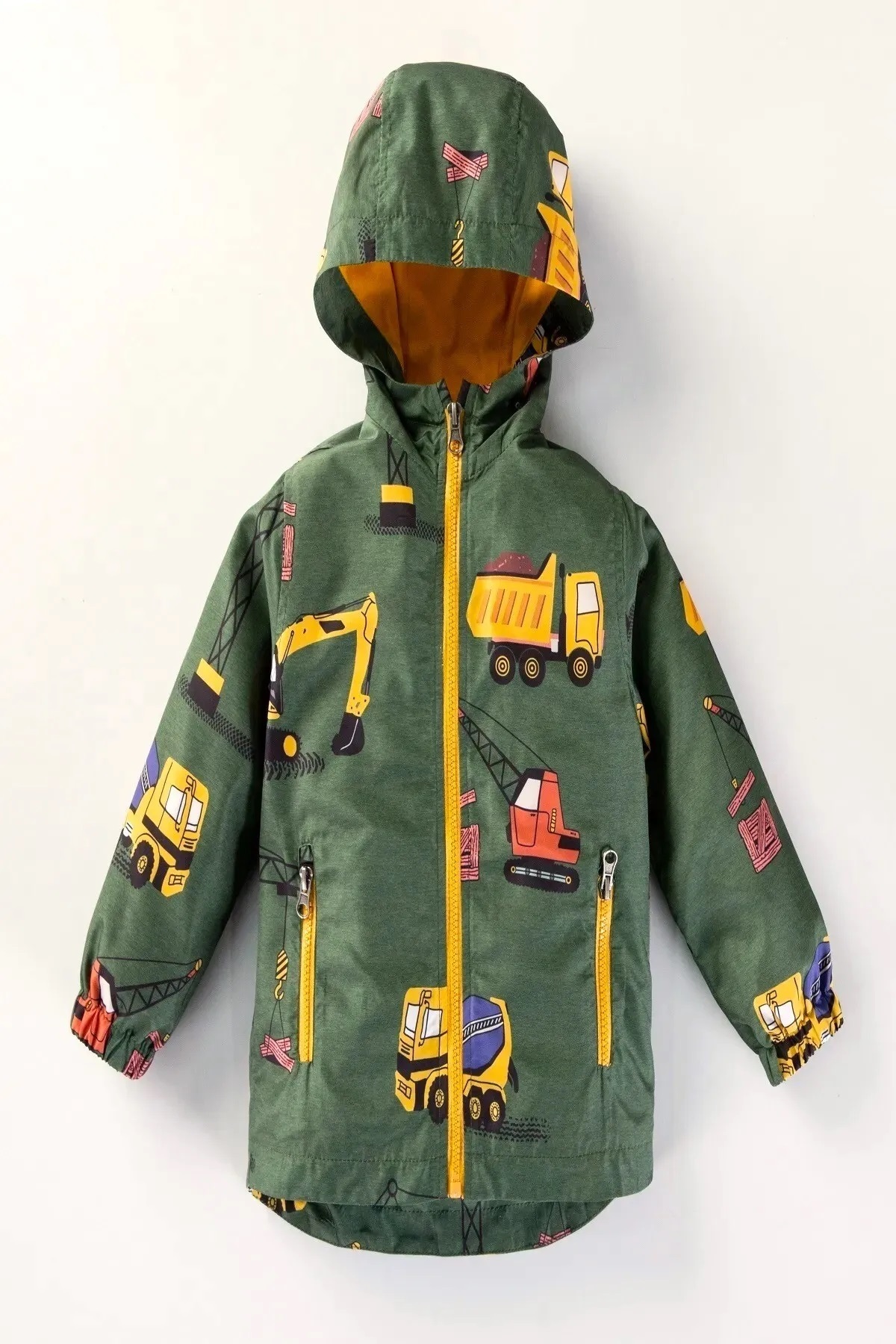 DeKuBaby Yeni Sezon İnşaat Makinaları Desenli ,Pamuk Astarlı, Kapüşonlu Çocuk-Bebek Mont Yağmurluk fotoğrafı 5 (önizleme)