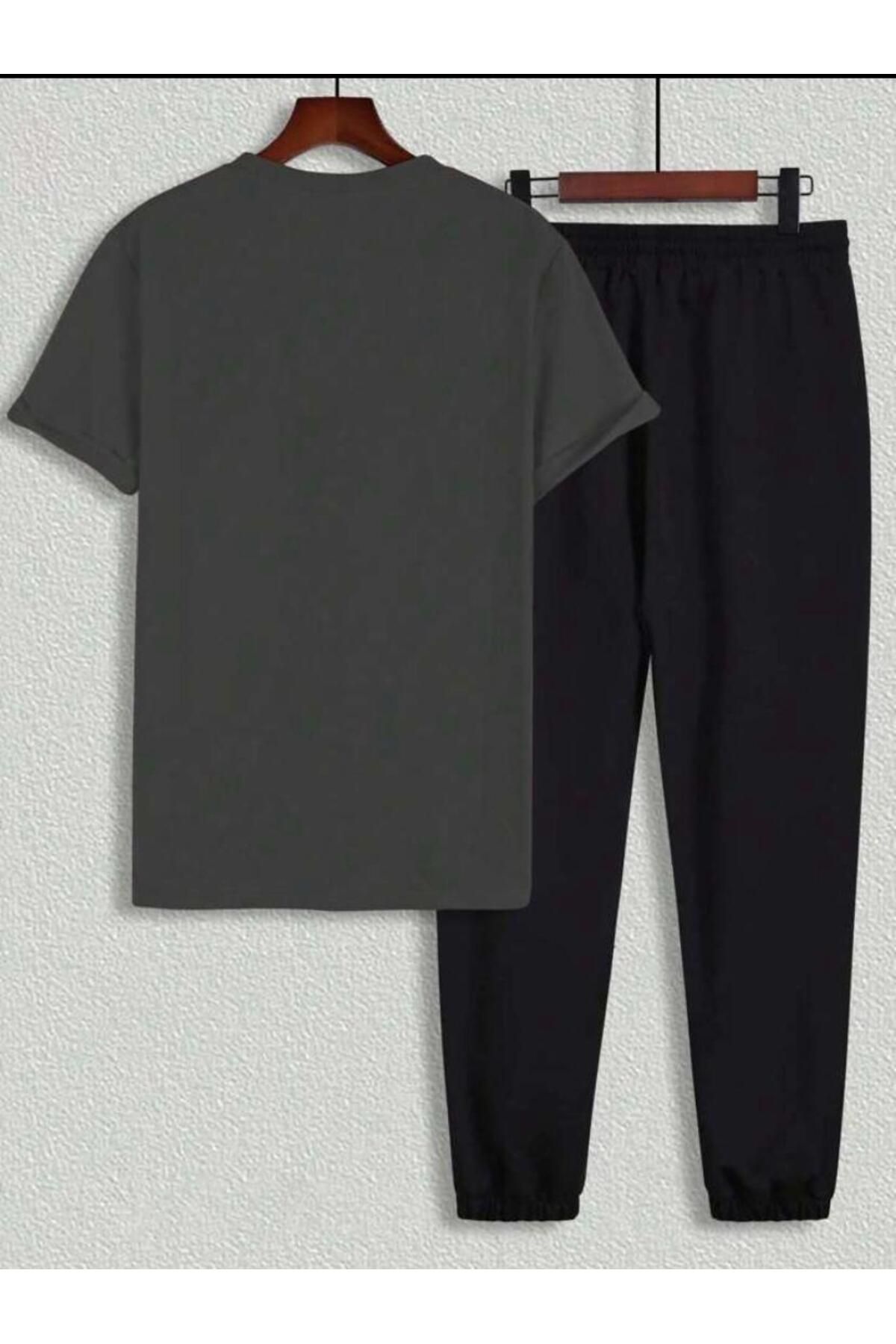 SKYLİGHT-Oversize Smoked T-Shirt - Crew Neck, Black Jogger Sweatpants Set 2