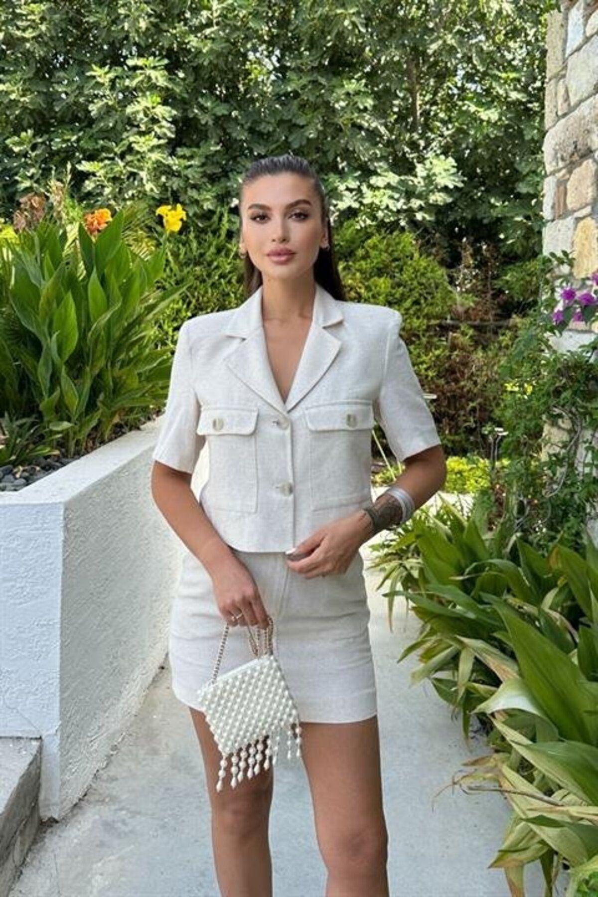 velmorafashion Rainbow Kısa Kol Ceket Takım 9833