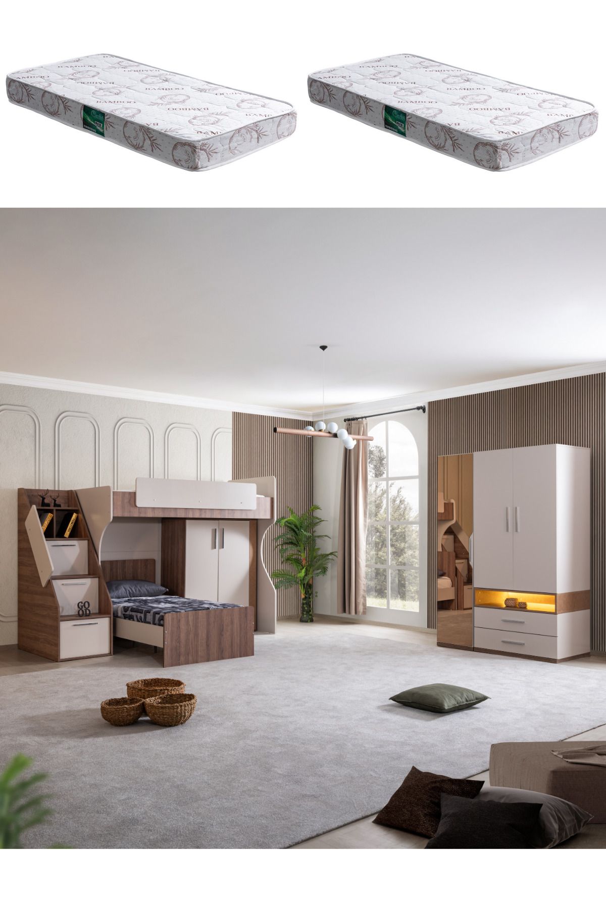 Setay Ranza, Milano Genç Odası Takımı Dolaplı Ranza 3 Kapaklı Dolap 2 Adet Comfort Yatak
