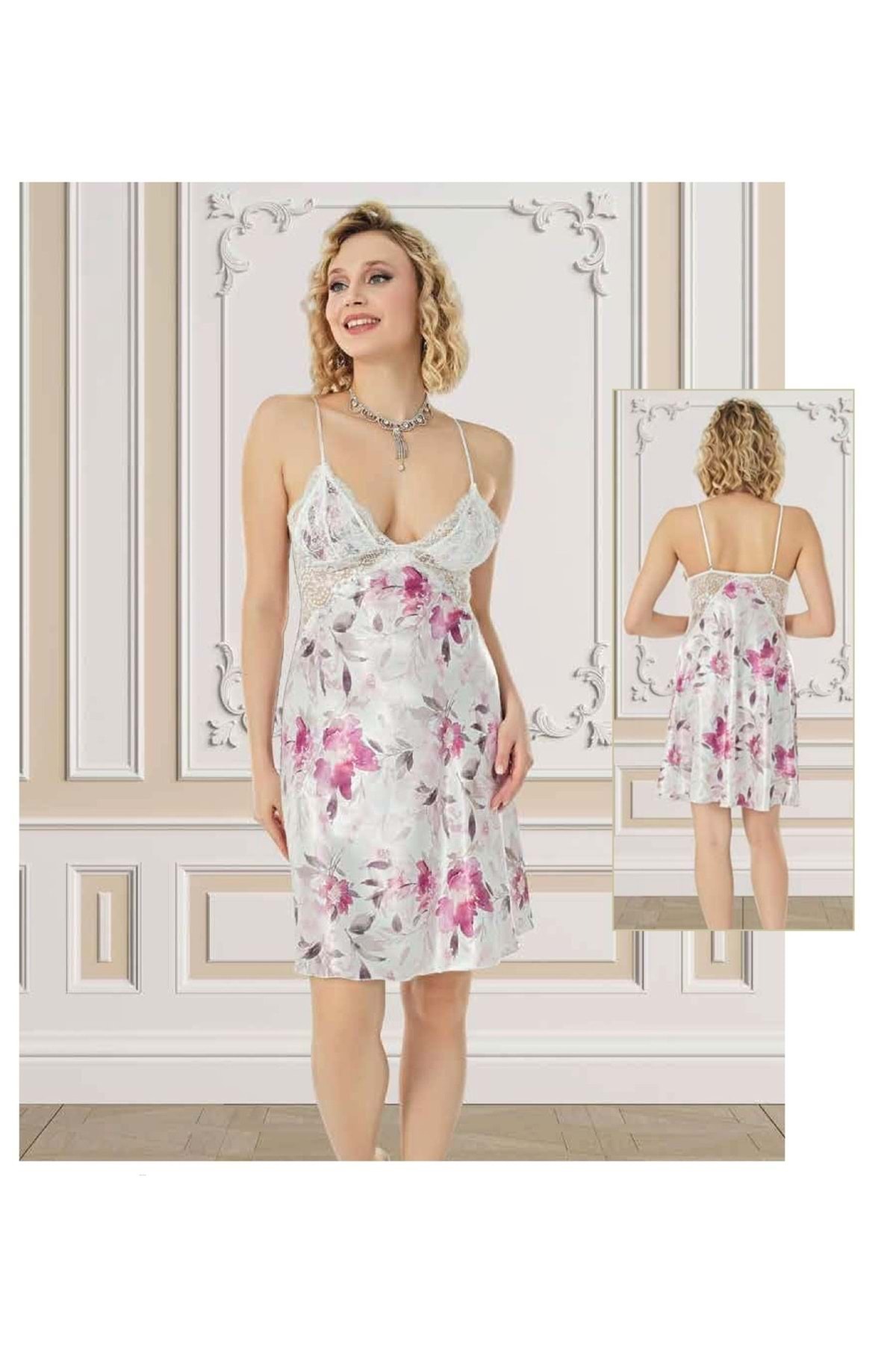 HOTFLİRT Çiçekli Gecelik 2957 EKRU