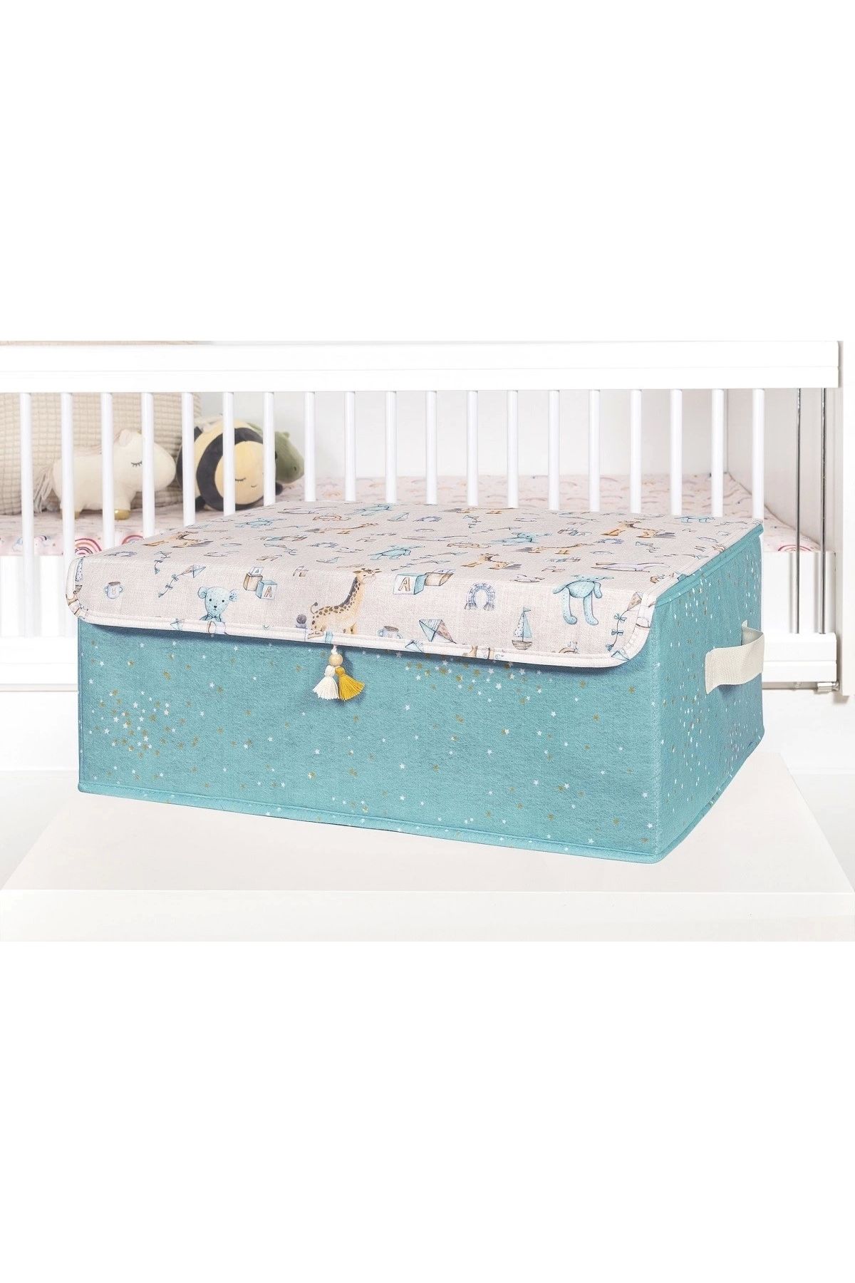 Nemere Baby Püsküllü Kapaklı Kutu Düzenleyici Çok Amaçlı Organizer Kutu Baza Boy (yeşil) -04249