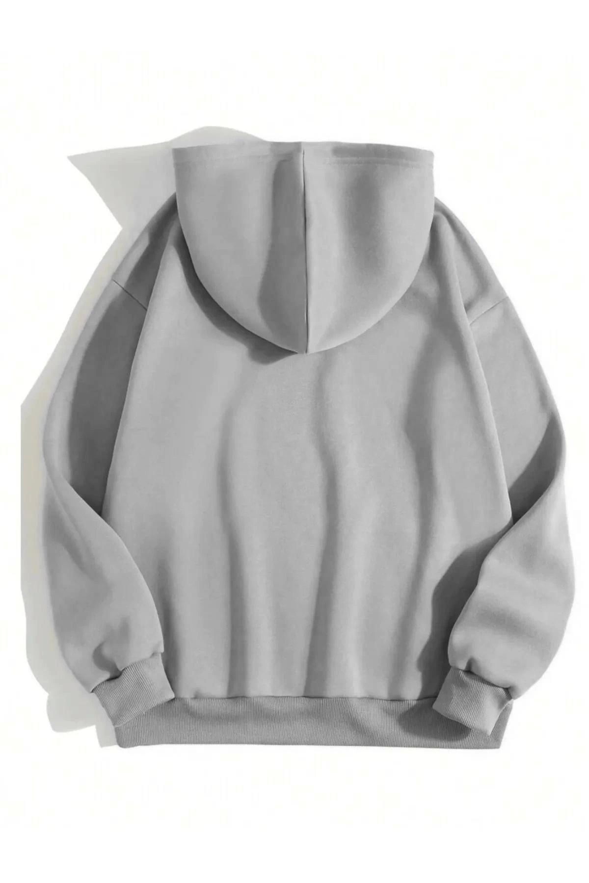 Pink Stil Erkek Düz Kapüşonlu Sweat - Boyalı Gri Pink Stil