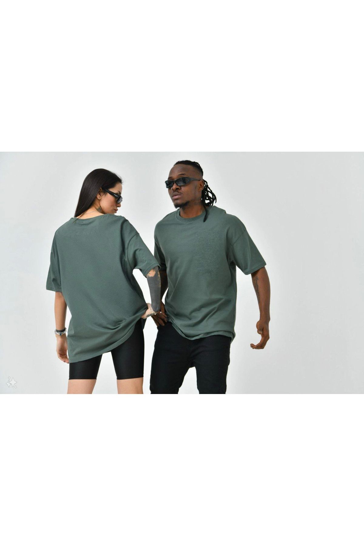 Vemora Unisex Basic Bisiklet Yaka Oversize T-Shirt - Haki